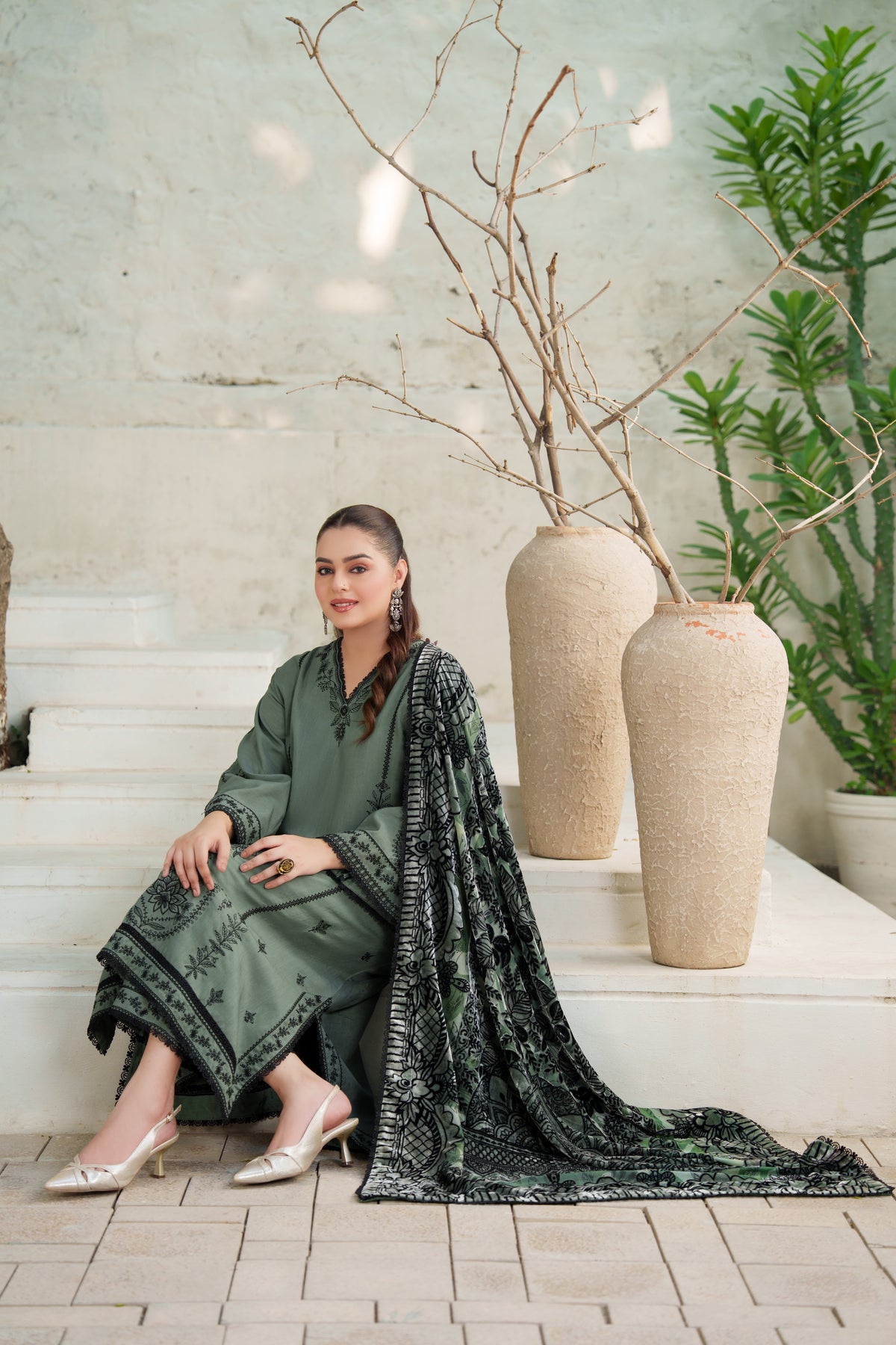 Aneelas Viscose Emb Kaftan 3pc Palachi Shawl [VC-26-11] [Dispatch Time 2.5 Months]