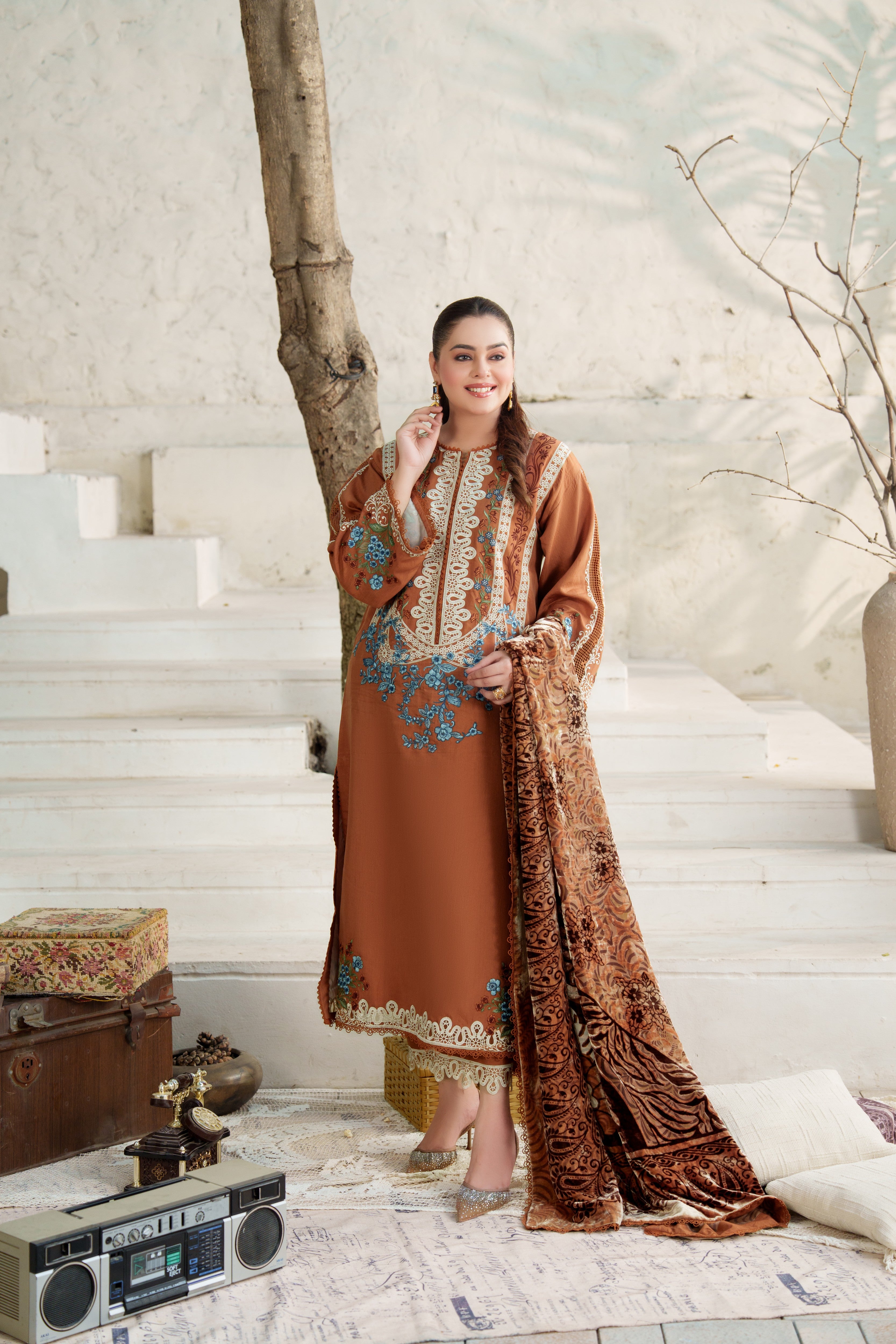 Aneelas Khadar Emb 3pc Palachi Shawl [KR-26-08] [Dispatch Time 2.5 Months]