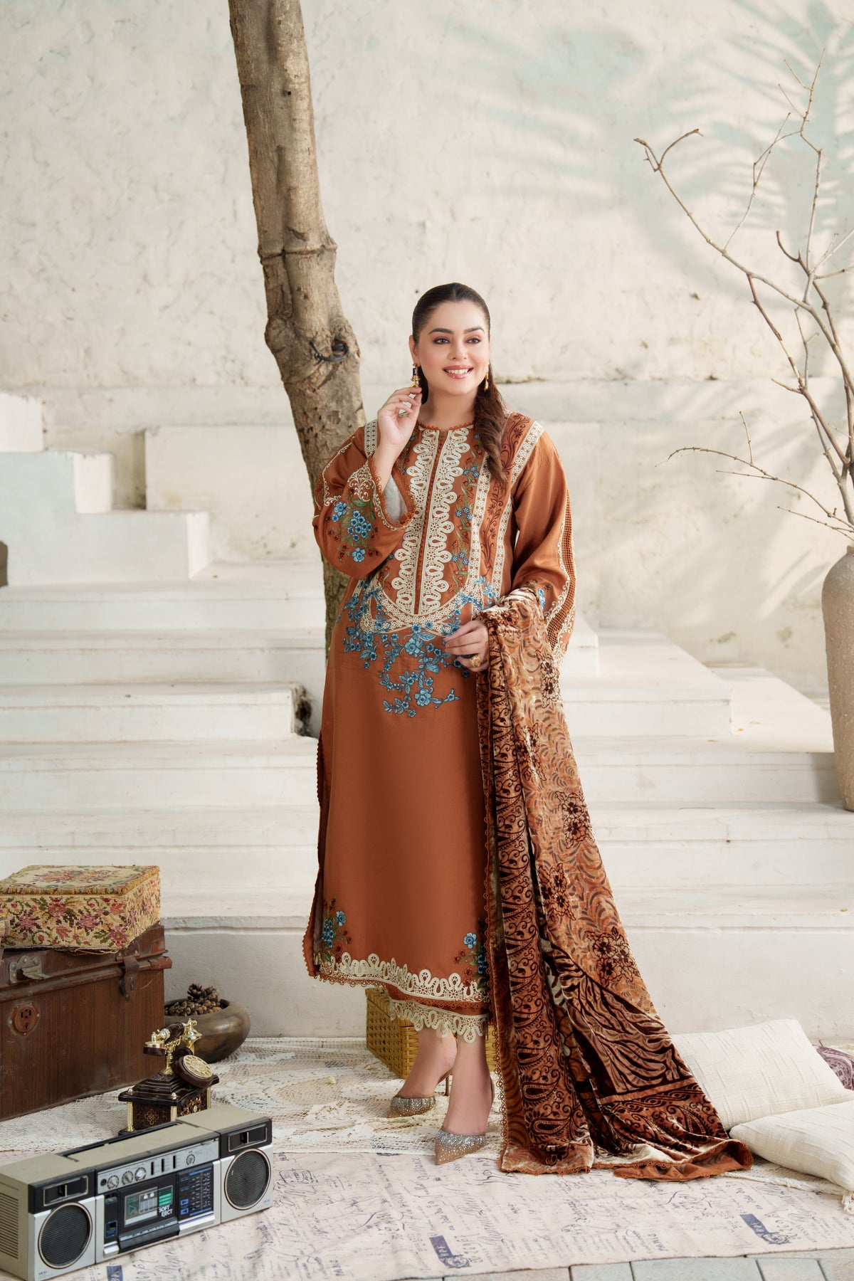 Aneelas Khadar Emb 3pc Palachi Shawl [KR-26-08] [Dispatch Time 2.5 Months]