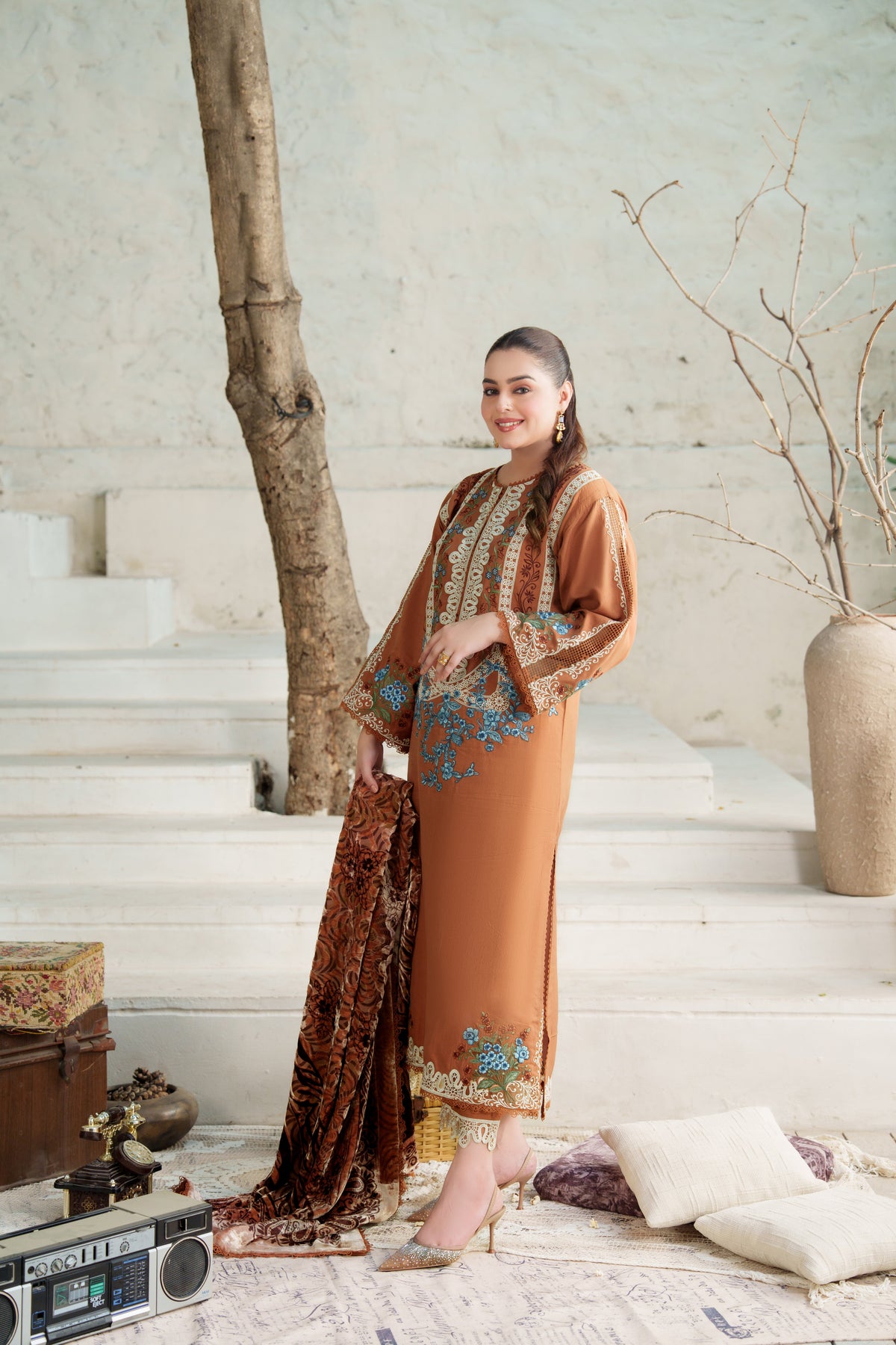 Aneelas Khadar Emb 3pc Palachi Shawl [KR-26-08] [Dispatch Time 2.5 Months]