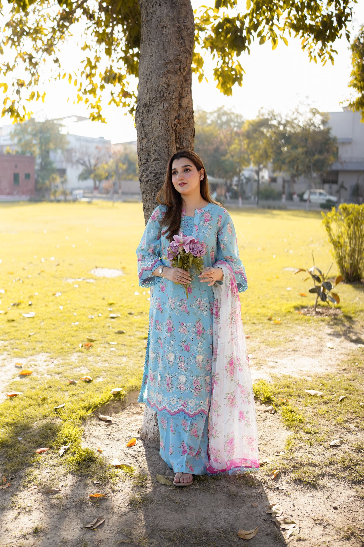 Rs 12500 Aneelas Stitched Lawn Print Emb 3pc with Chiffon Duppata [SPR-26-08-A] [Dispatch Time 2 Months]