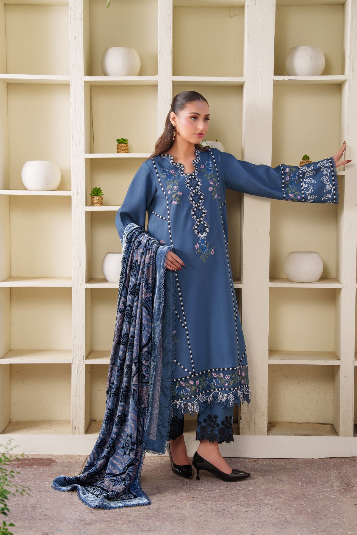 Aneelas Viscose Emb 3pc Palachi Shawl [WLUX-26-14-A] [Dispatch Time 2.5 Months]
