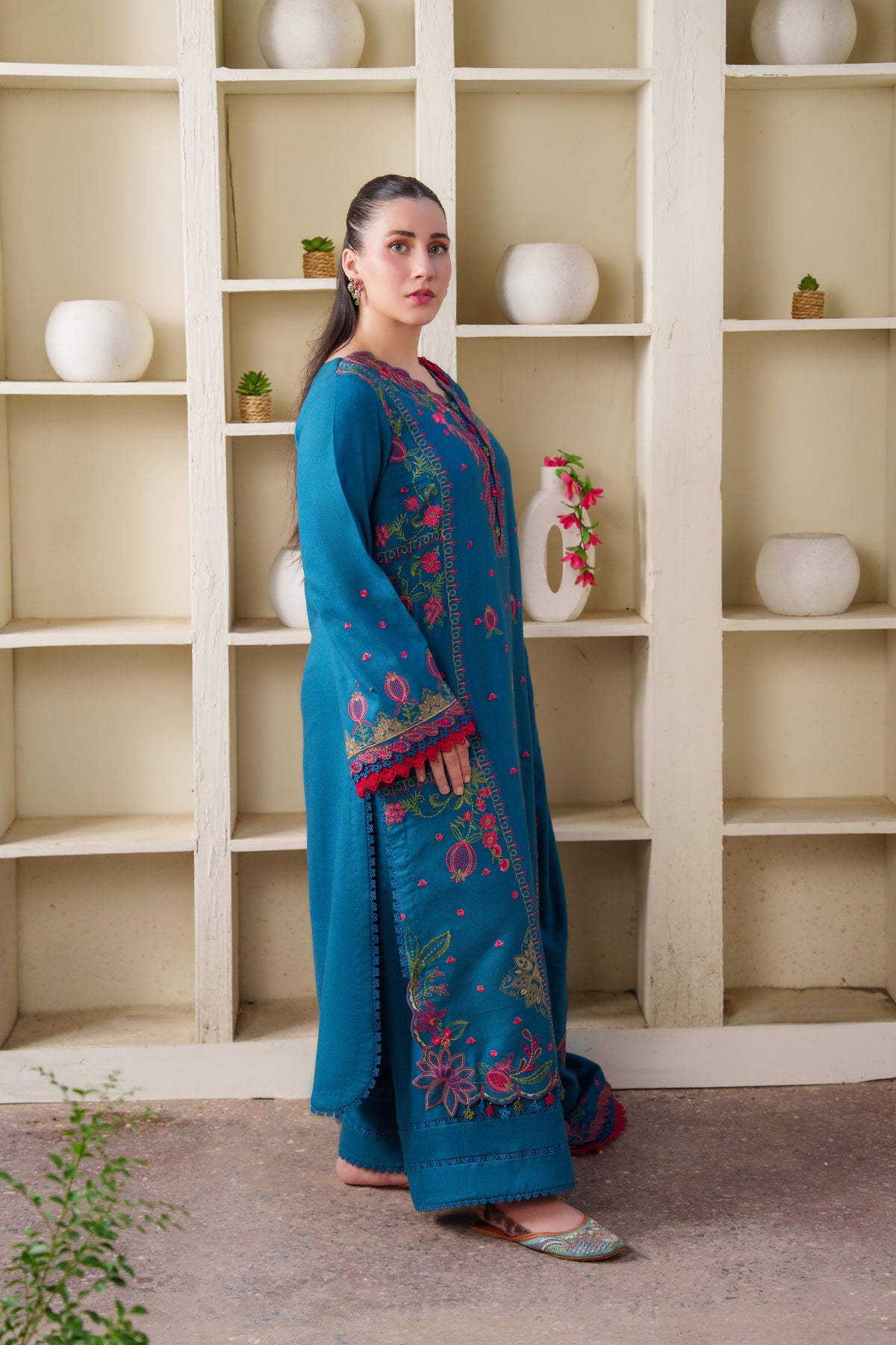 Aneelas Peach Wool Emb 3pc With Shawl [PLX-26-01] [Est. Dispatch Time 2.5 Months]