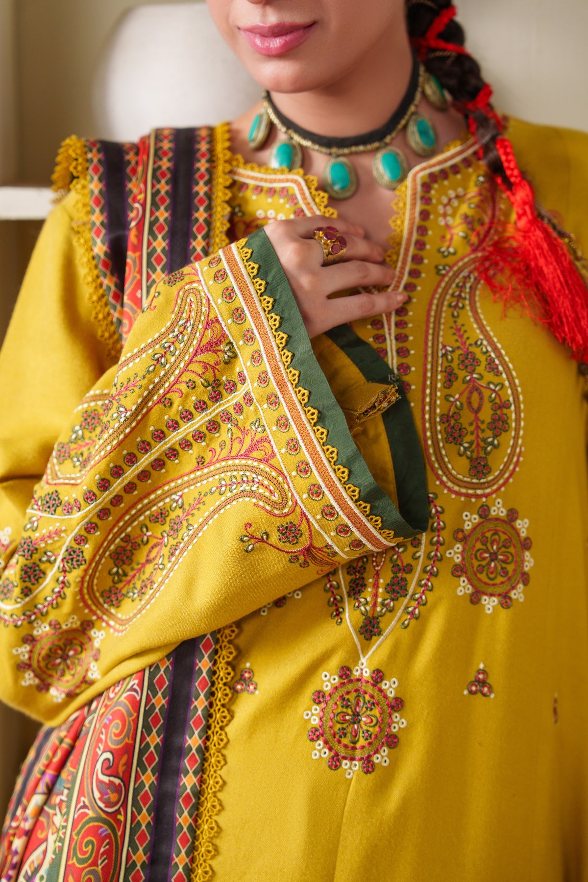 Rs 14000 Aneelas Stitched Peach Wool Emb 3pc With Printed Shawl [PLX-26-07] [Dispatch Time 2.5 Months]