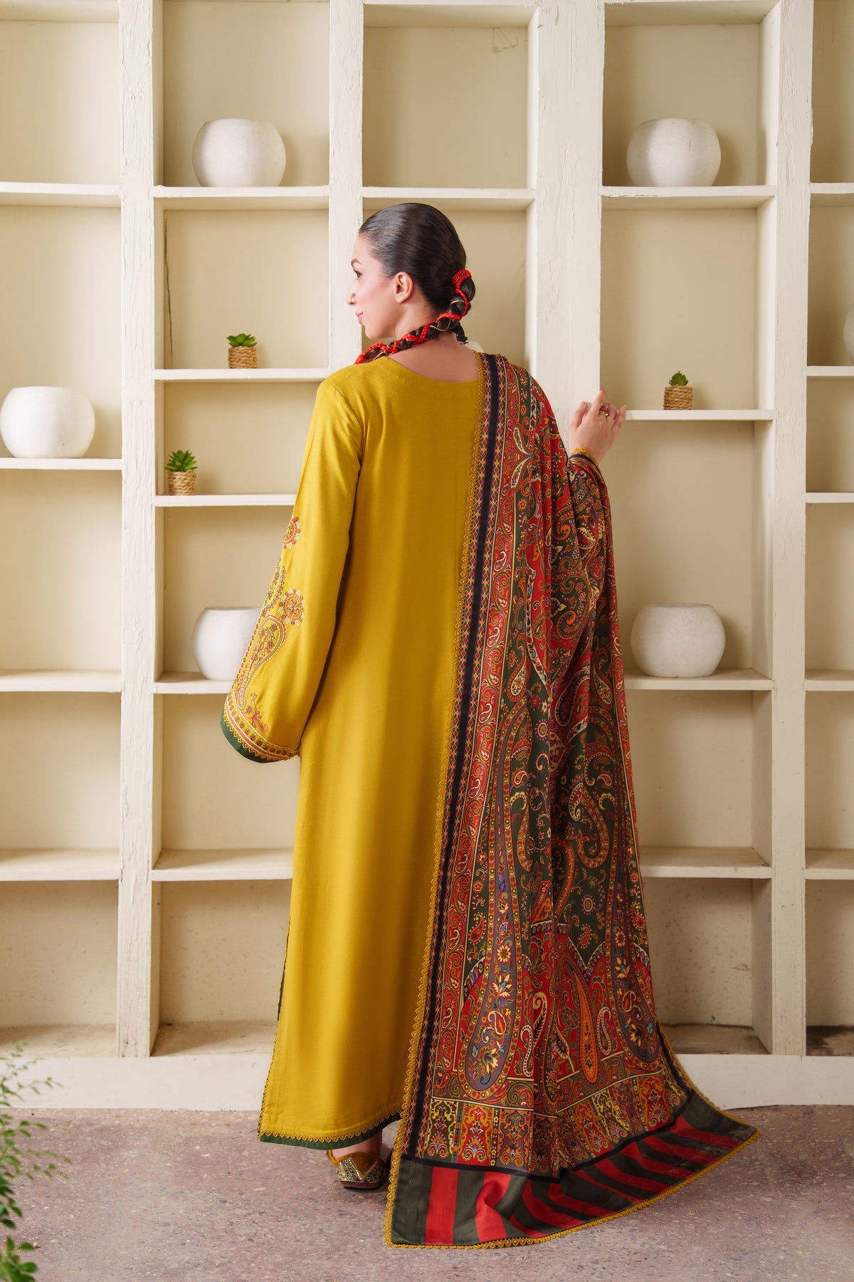 Rs 14000 Aneelas Stitched Peach Wool Emb 3pc With Printed Shawl [PLX-26-07] [Dispatch Time 2.5 Months]