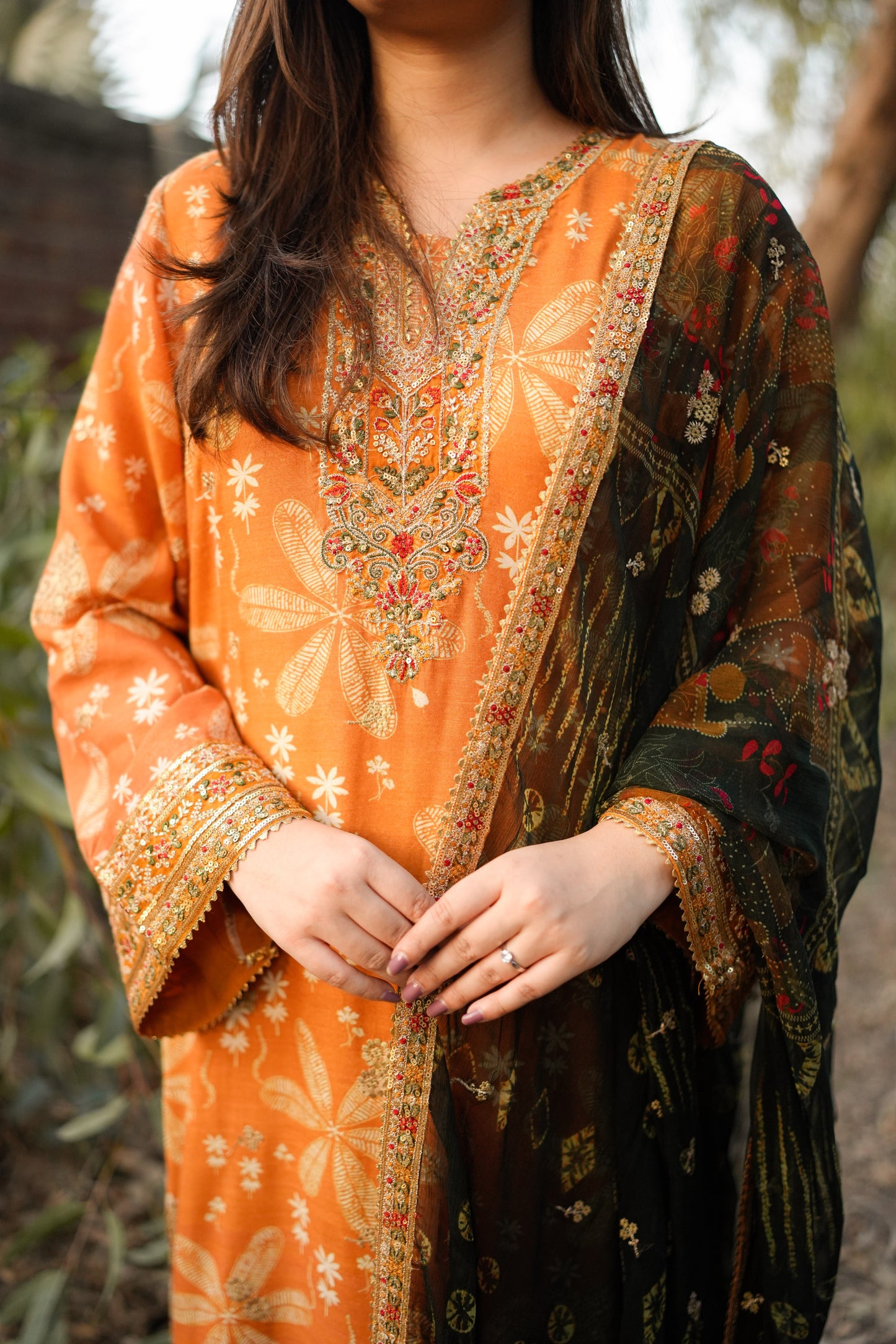 Rs 12000 Aneelas Stitched Lawn Print Emb 3pc with Chiffon Duppata [SPR-26-14] [Dispatch Time 2 Months]