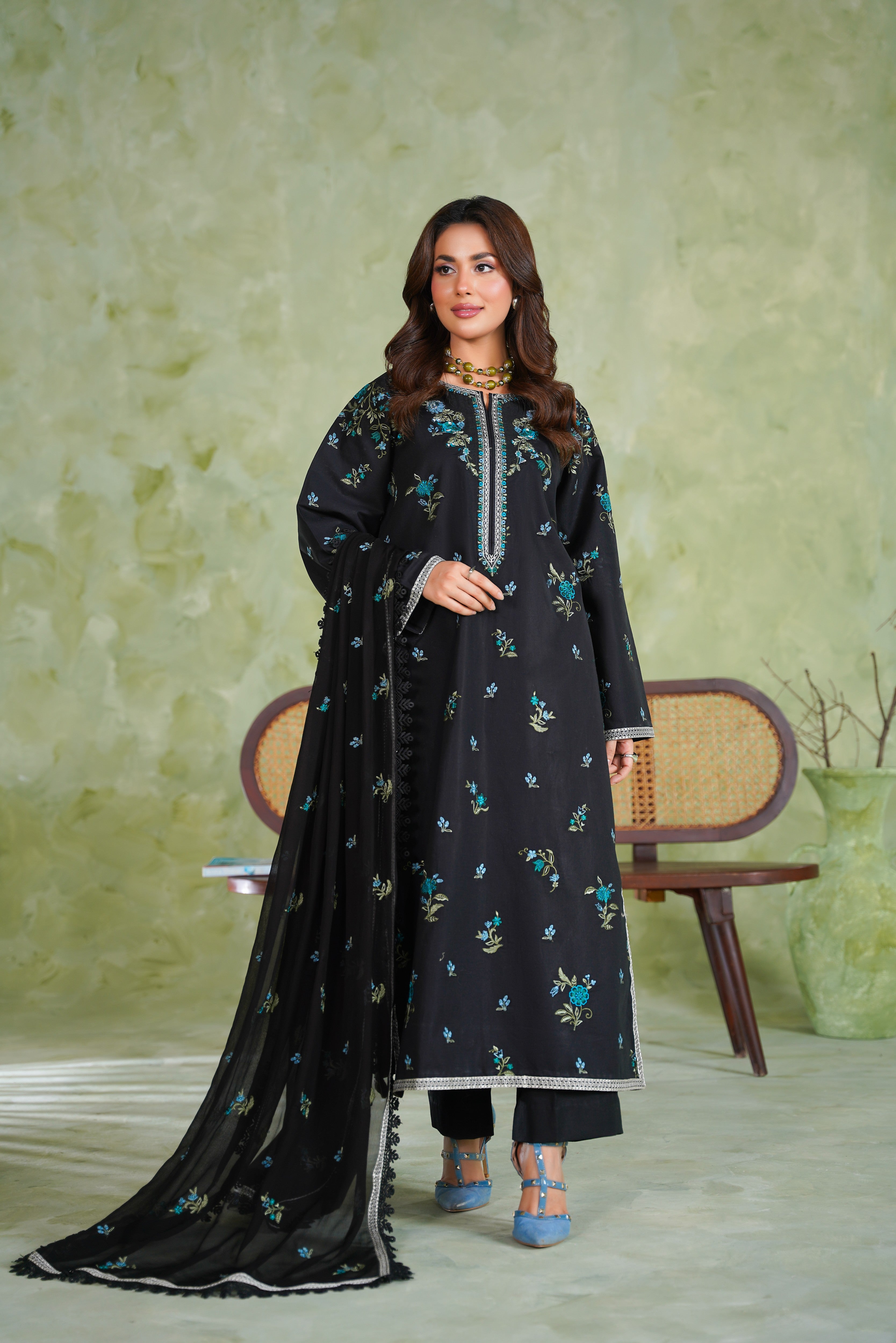 Rs 12500 Aneelas Stitched Emb Lawn 3pc Chiffon Duppata [LUX-26-97] [Dispatch Time 2 Months]