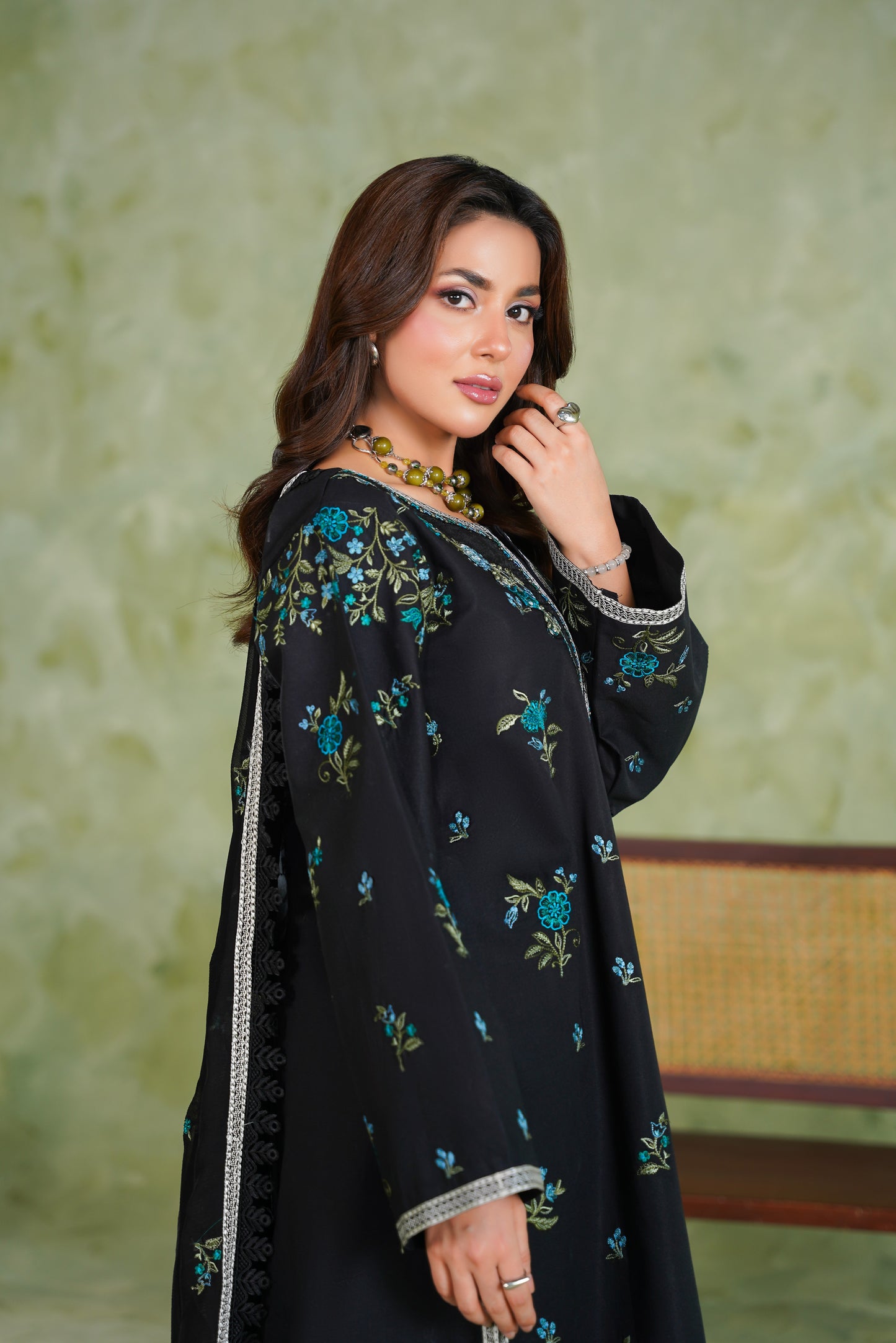 Rs 12500 Aneelas Stitched Emb Lawn 3pc Chiffon Duppata [LUX-26-97] [Dispatch Time 2 Months]