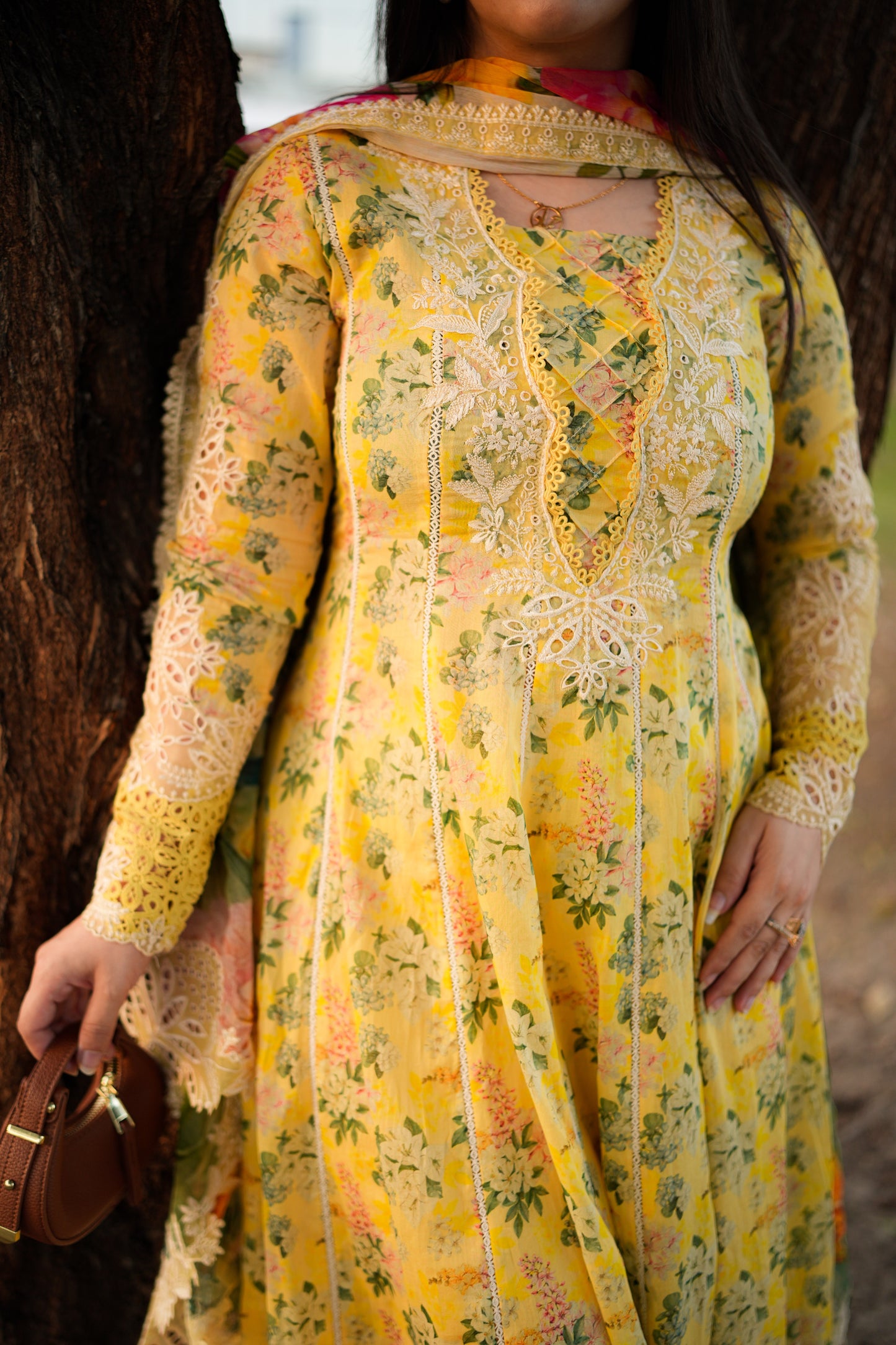 Rs 16000 Aneelas Stitched Lawn Print Emb Frock 3pc with Chiffon Emb Duppata [SPR-26-11] [Dispatch Time 2 Months]