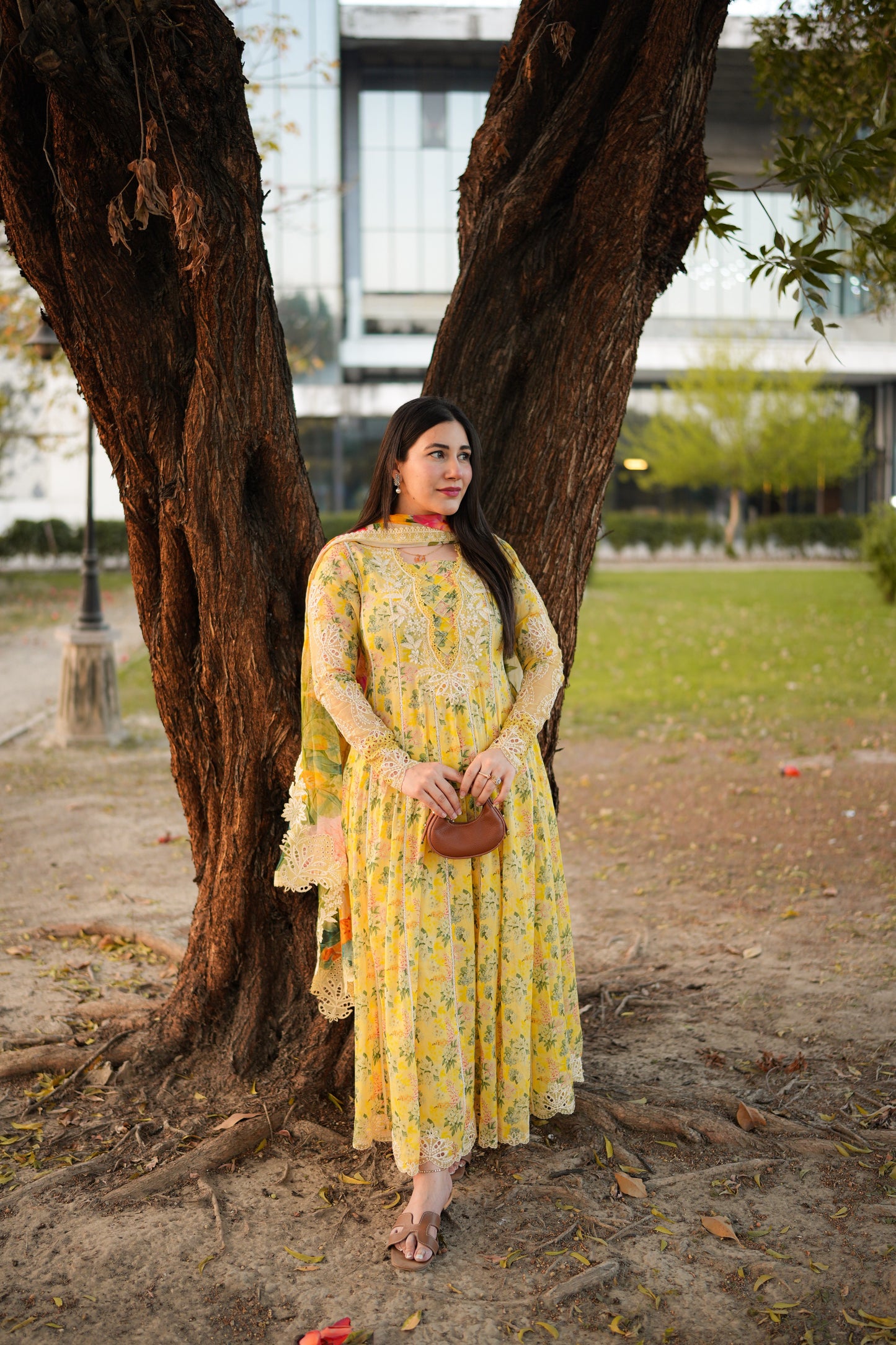 Rs 16000 Aneelas Stitched Lawn Print Emb Frock 3pc with Chiffon Emb Duppata [SPR-26-11] [Dispatch Time 2 Months]