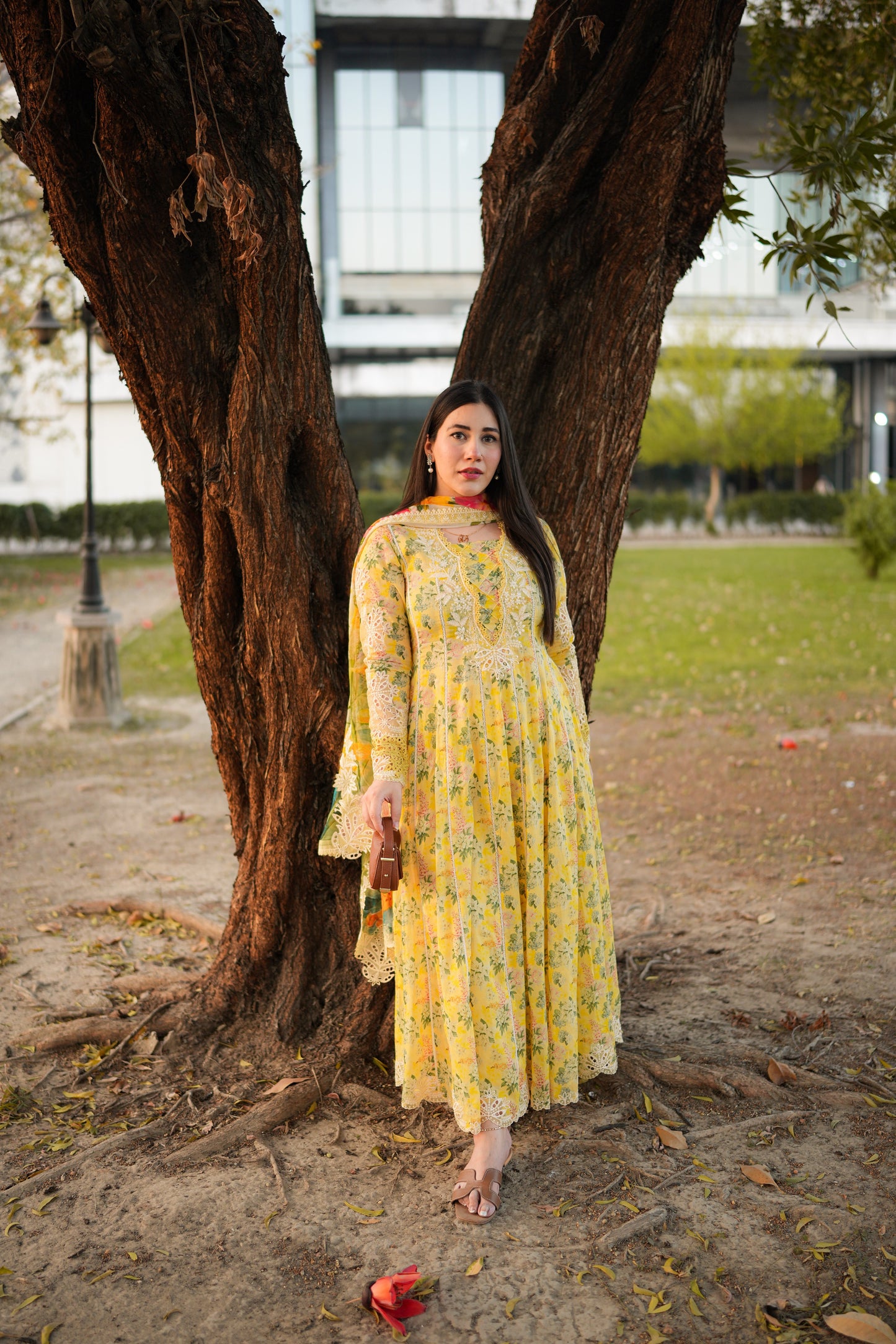 Rs 16000 Aneelas Stitched Lawn Print Emb Frock 3pc with Chiffon Emb Duppata [SPR-26-11] [Dispatch Time 2 Months]