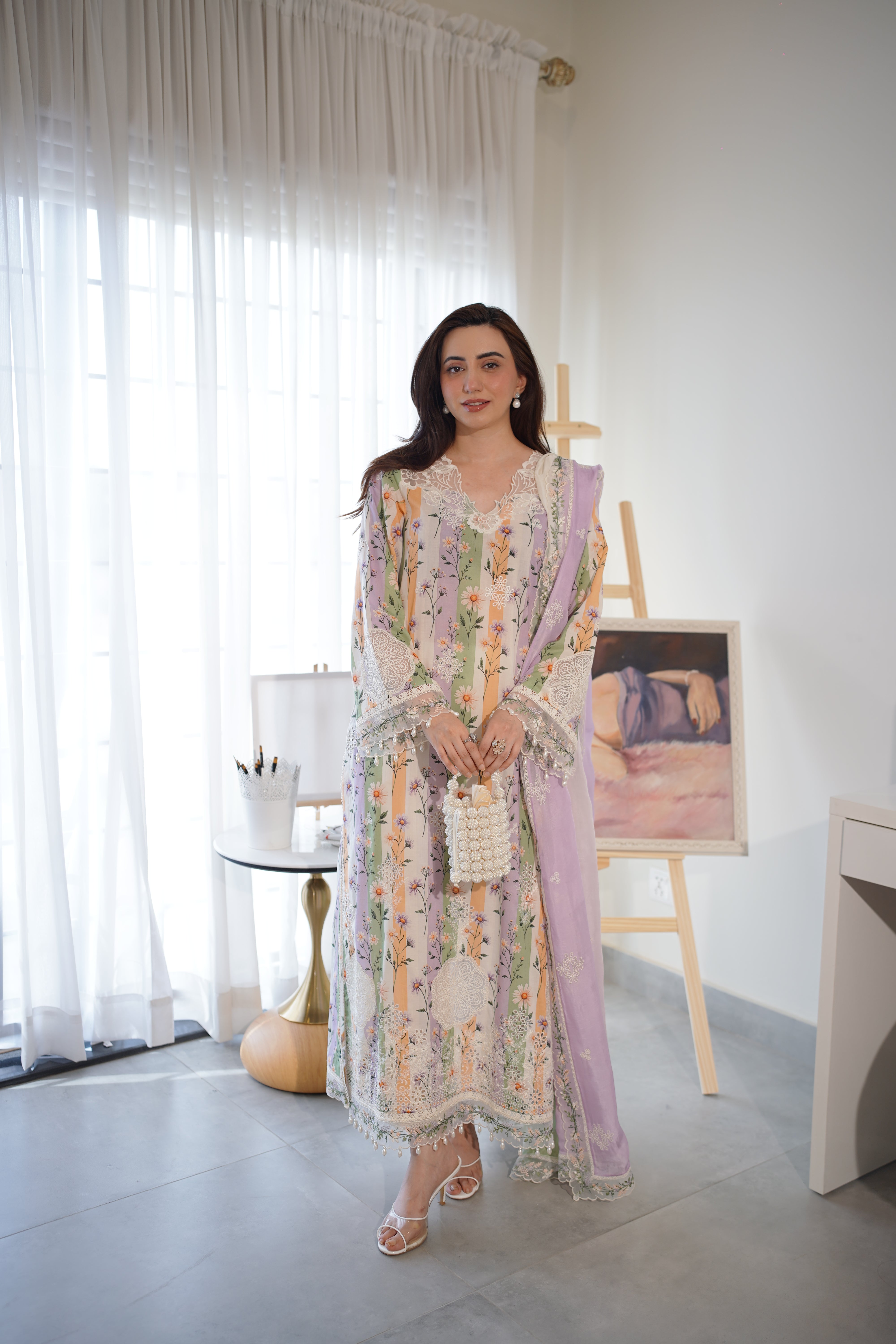 Rs 15500 Aneelas Stitched Print Lawn Emb 3pc [SPR-26-57-A] [Dispatch Time 2 Months]