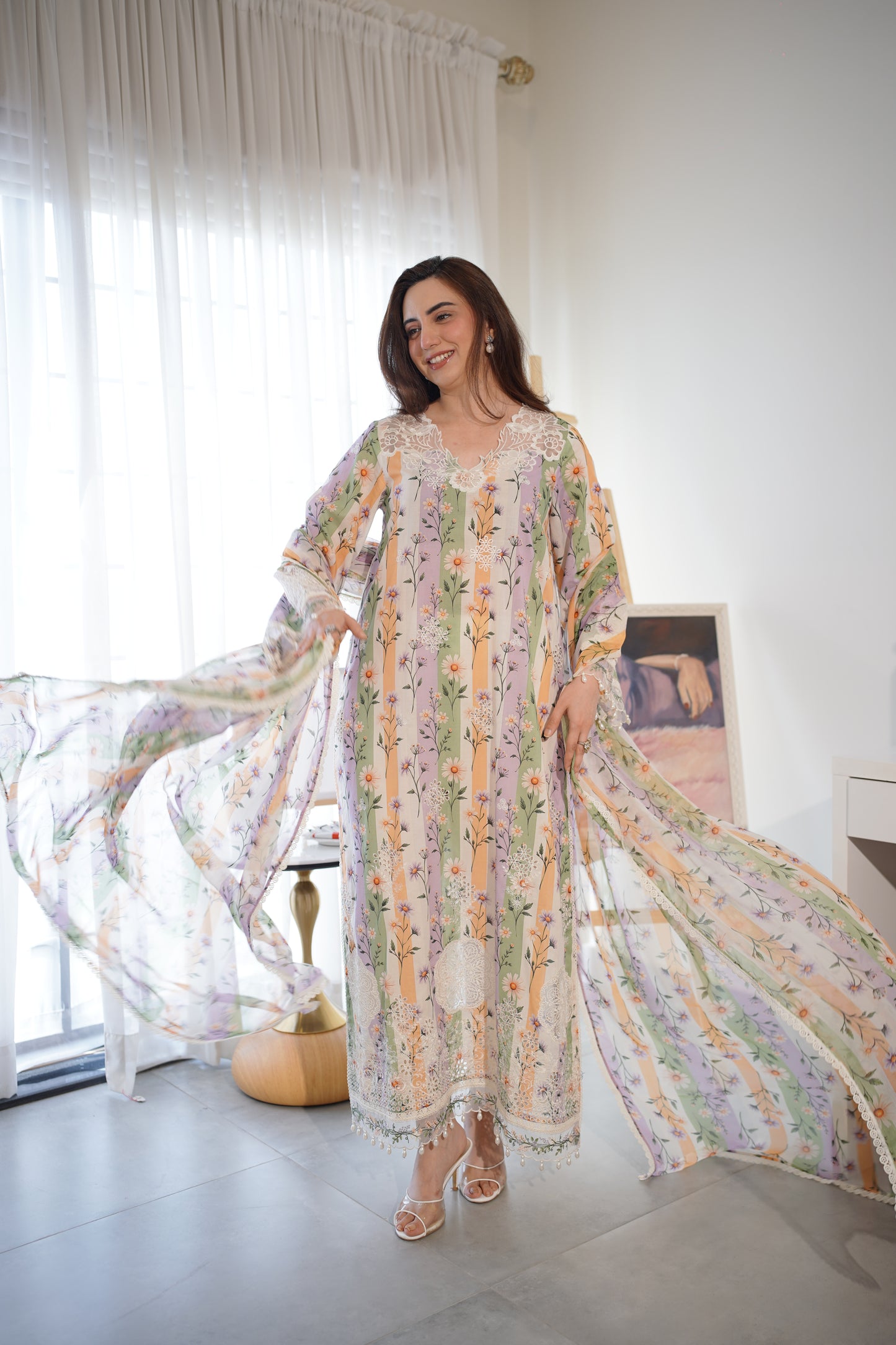 Rs 15500 Aneelas Stitched Print Lawn Emb 3pc [SPR-26-57-A] [Dispatch Time 2 Months]