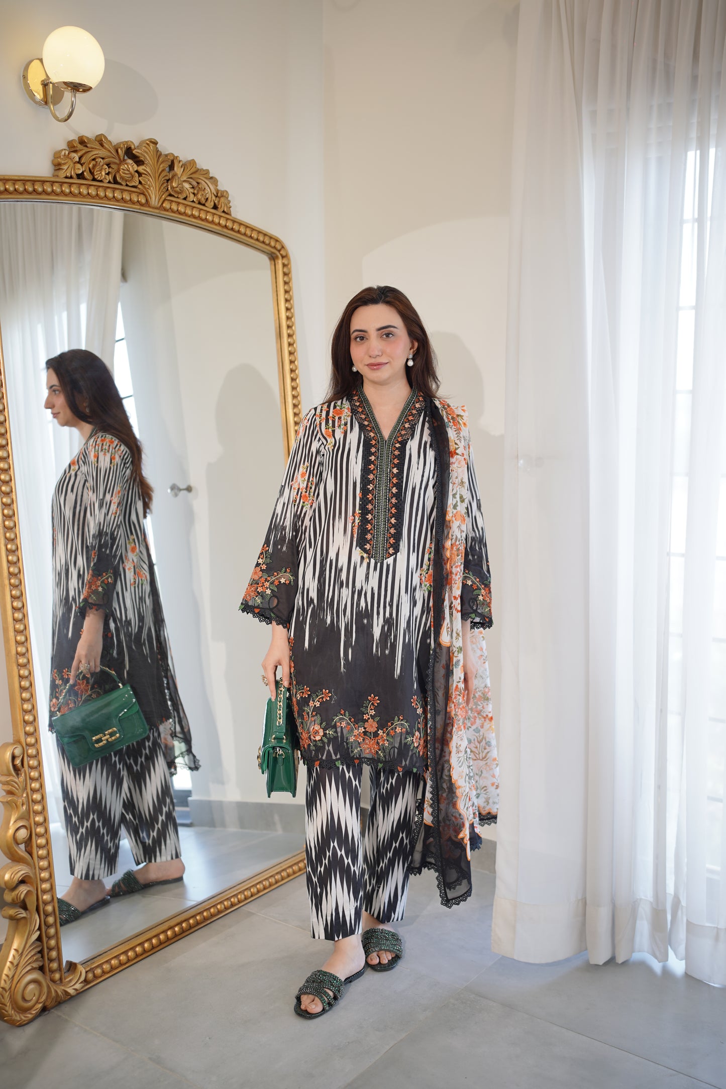 Rs 10500 Aneelas Stitched Lawn Print Emb Shirt 3pc with Chiffon Printed Duppata [SPR-26-58-A] [Dispatch Time 2 Months]