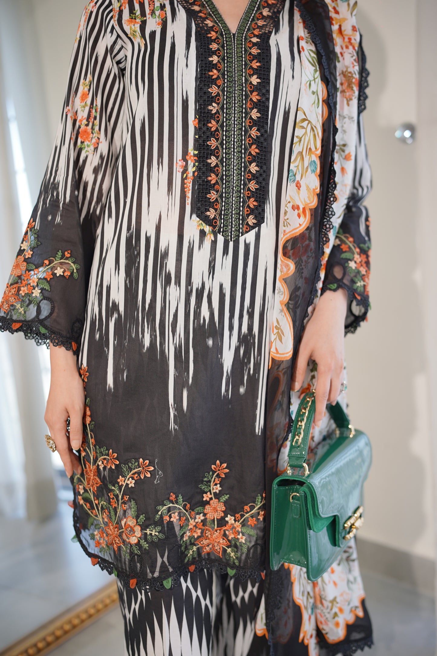 Rs 10500 Aneelas Stitched Lawn Print Emb Shirt 3pc with Chiffon Printed Duppata [SPR-26-58-A] [Dispatch Time 2 Months]