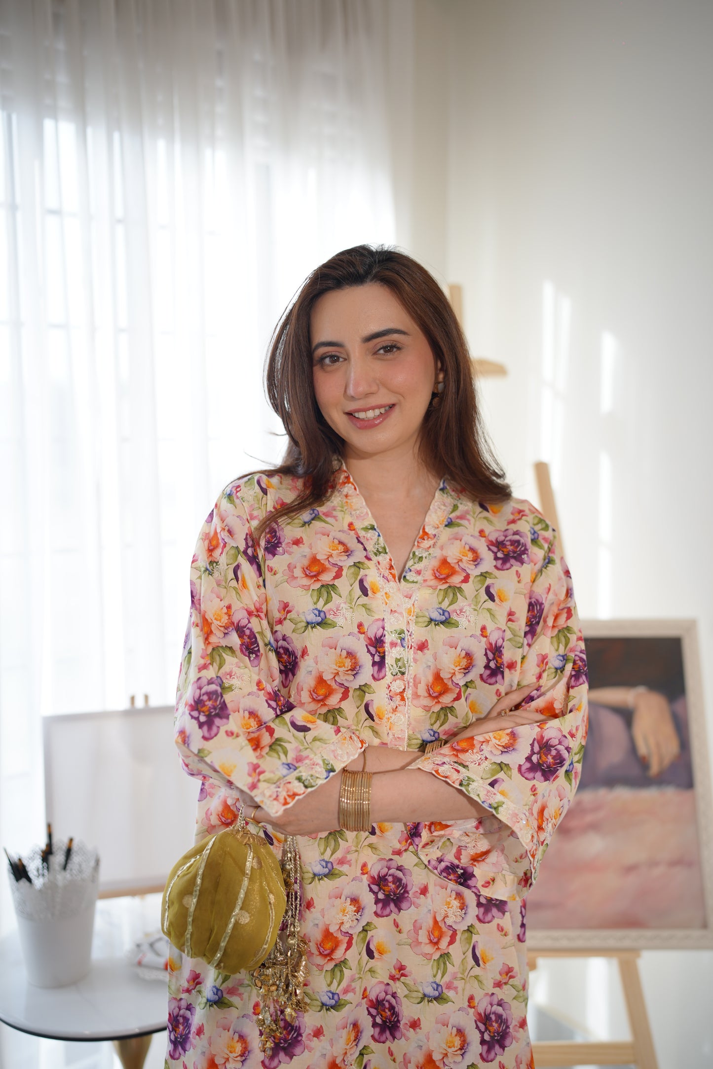 Rs 6500 Aneelas Stitched Printed Emb Lawn Shirt trouser 2pc [SPR-26-53-B-A] [Dispatch Time 2 Months]