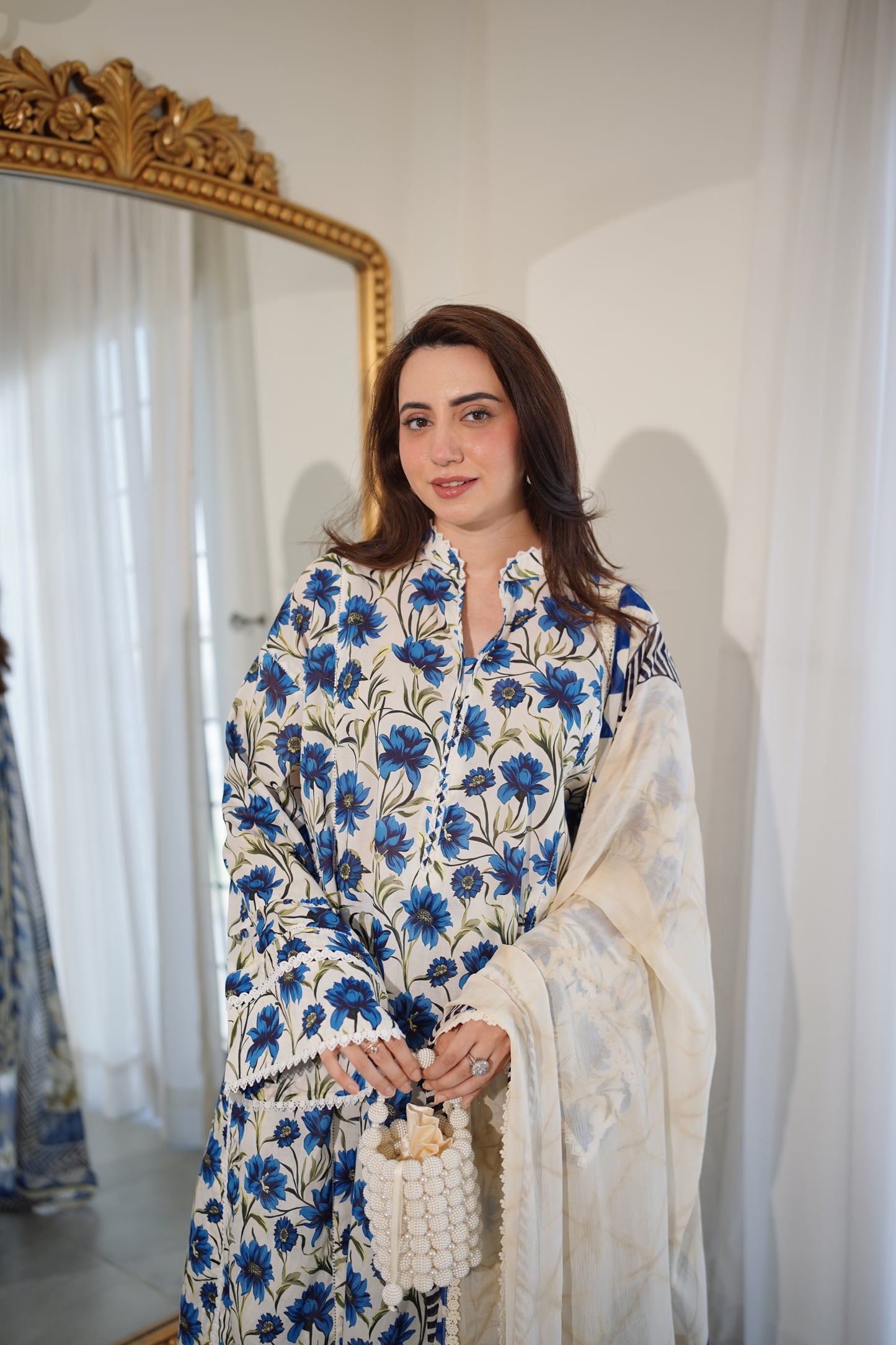 Rs 6000 Aneelas Stitched Lawn Printed 2pc Plain Trouser [SPR-26-55-A] [Dispatch Time 2 Months]