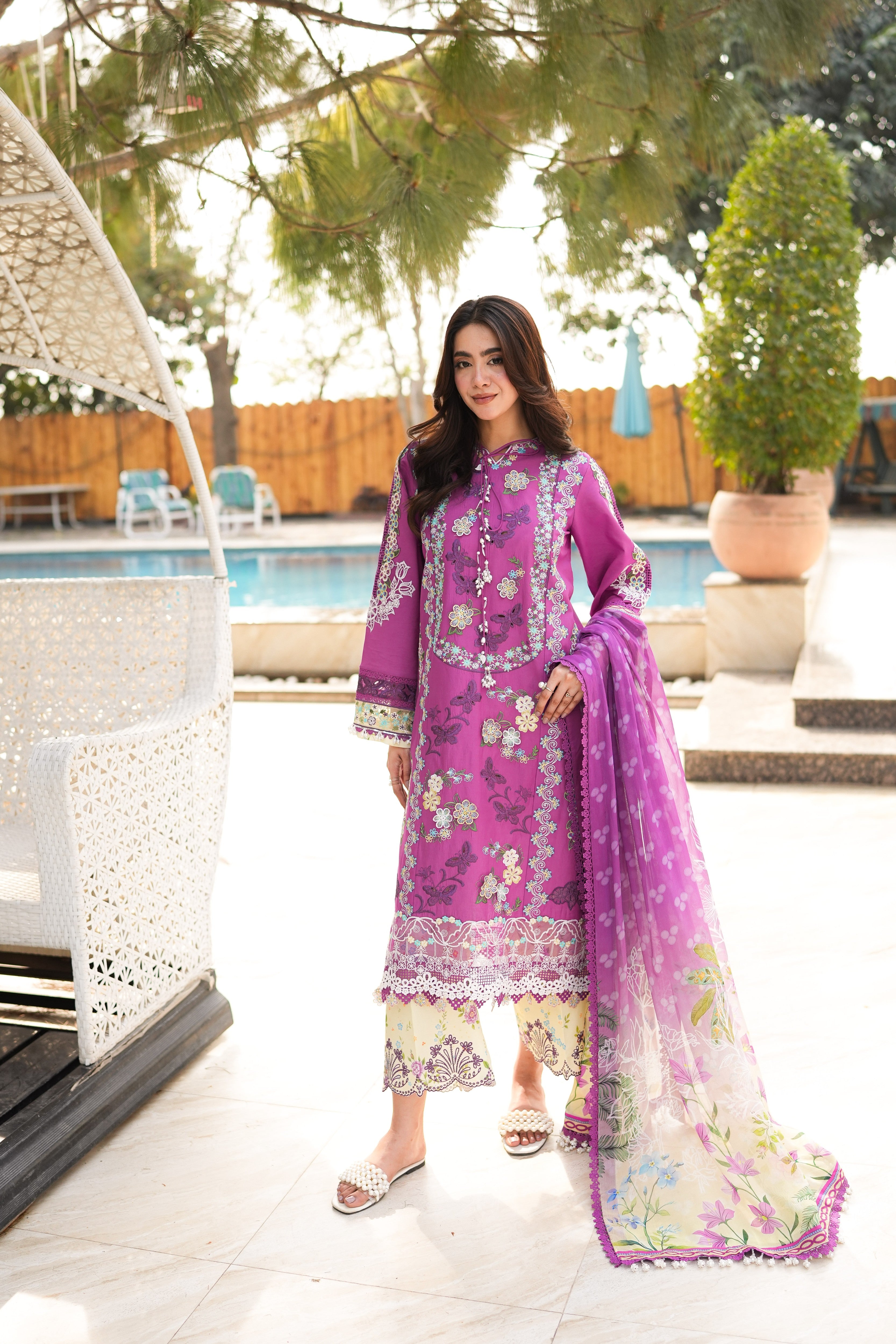 Rs 17500 Aneelas Stitched Lawn Emb 3pc [LUX-26-27] [Dispatch Time 2 Months] [EAD]