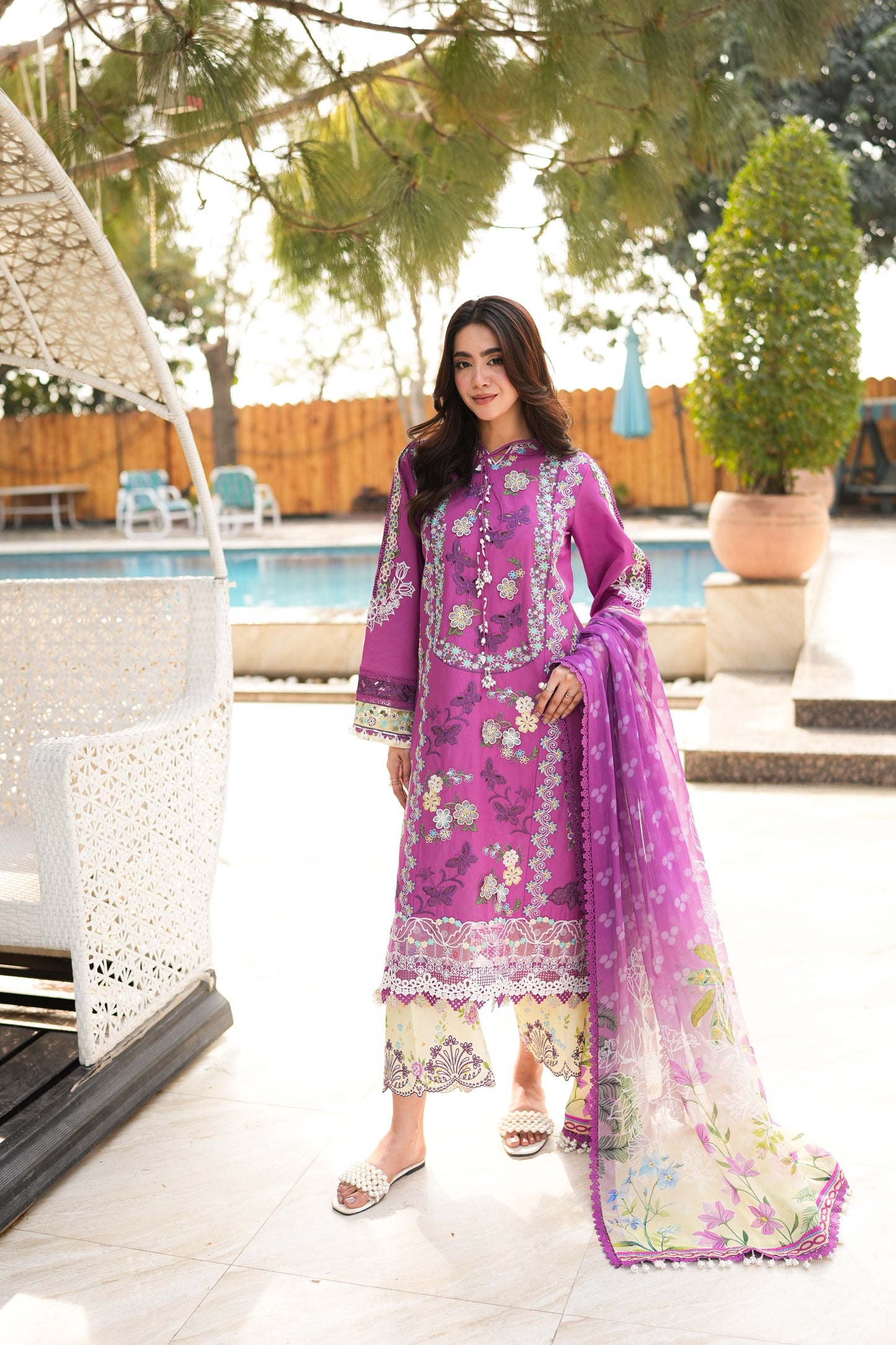 Rs 17500 Aneelas Stitched Lawn Emb 3pc [LUX-26-27] [Dispatch Time 2 Months] [EAD]