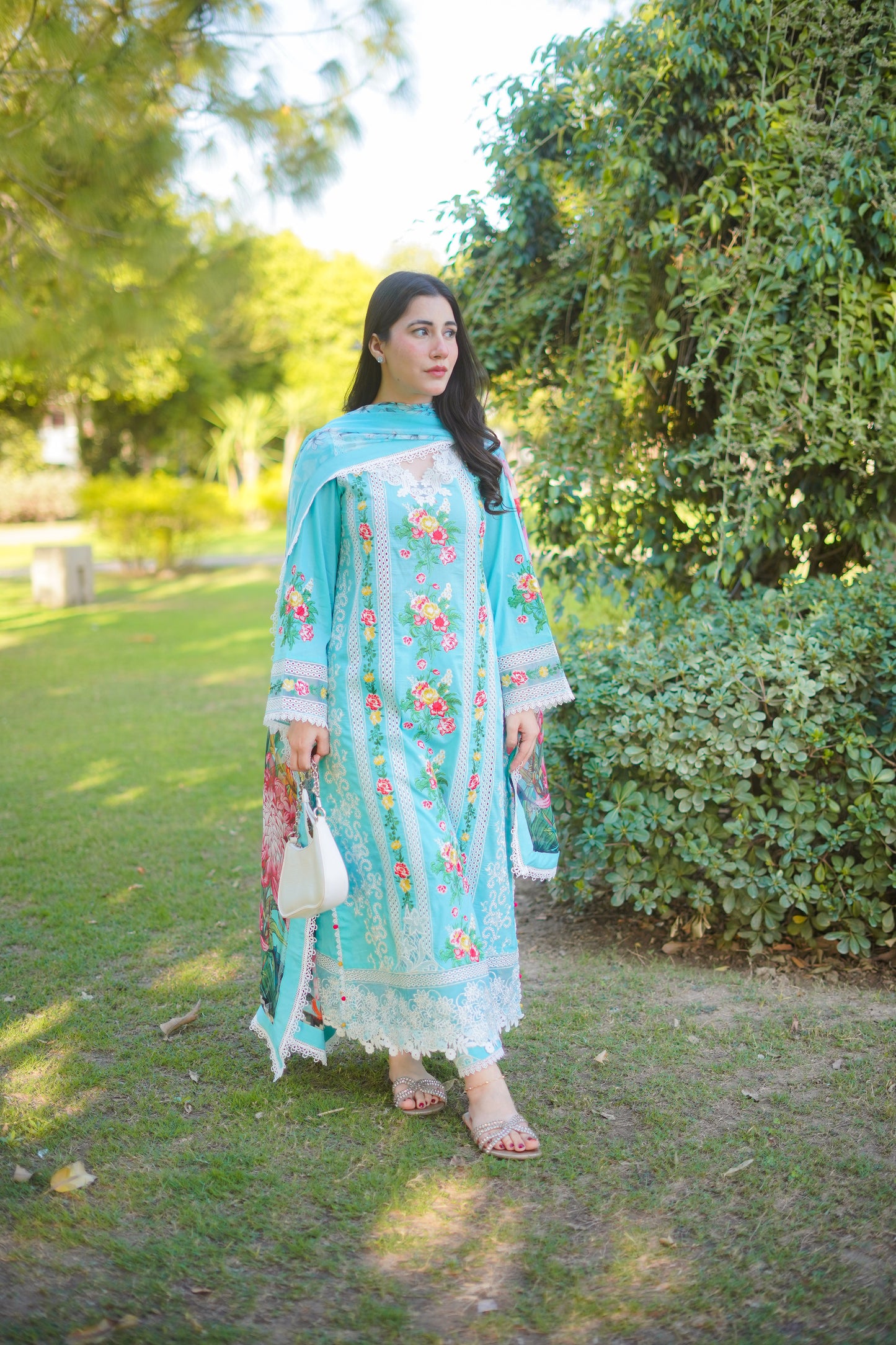 Rs 15000 Aneelas lawn Emb chiffon Duppata 3 pc stitched [Dispatch time 1 Month]