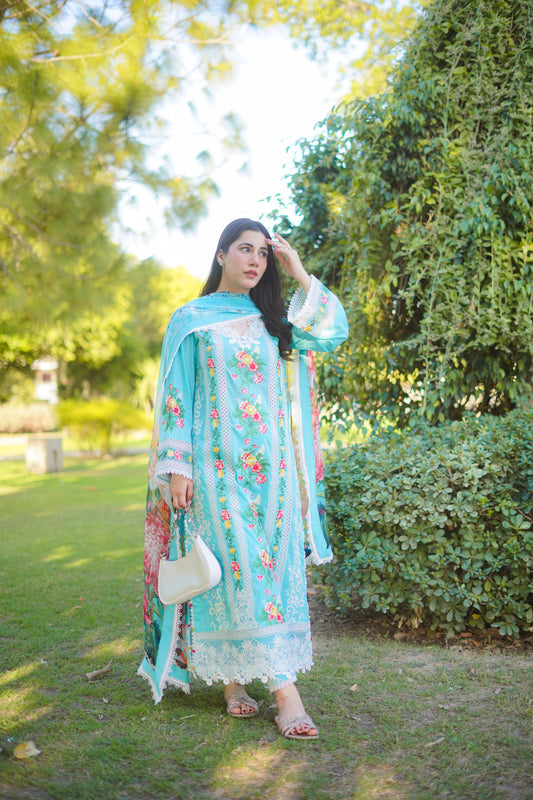 Rs 15000 Aneelas lawn Emb chiffon Duppata 3 pc stitched [Dispatch time 1 Month]