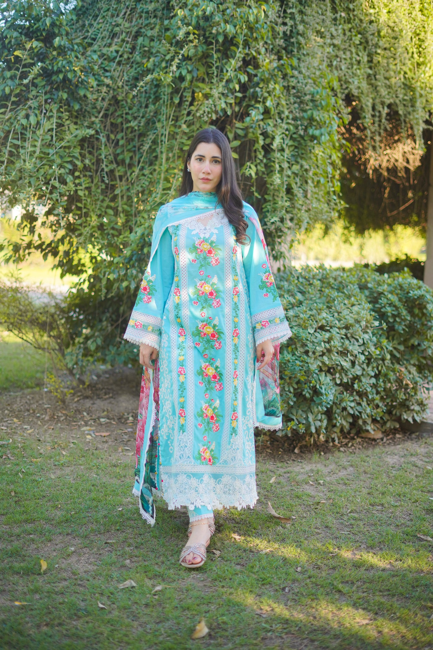 Rs 15000 Aneelas lawn Emb chiffon Duppata 3 pc stitched [Dispatch time 1 Month]