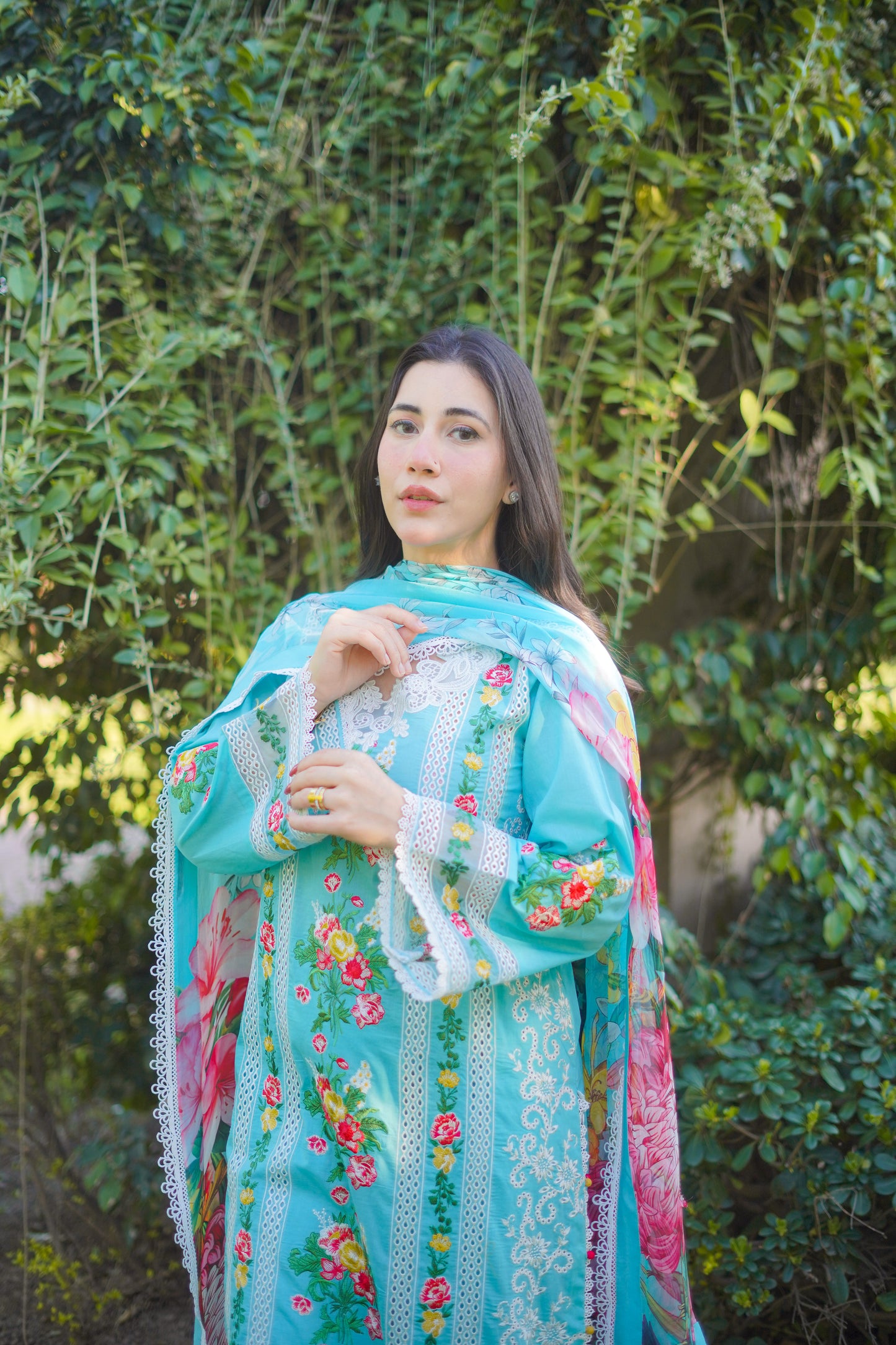 Rs 15000 Aneelas lawn Emb chiffon Duppata 3 pc stitched [Dispatch time 1 Month]