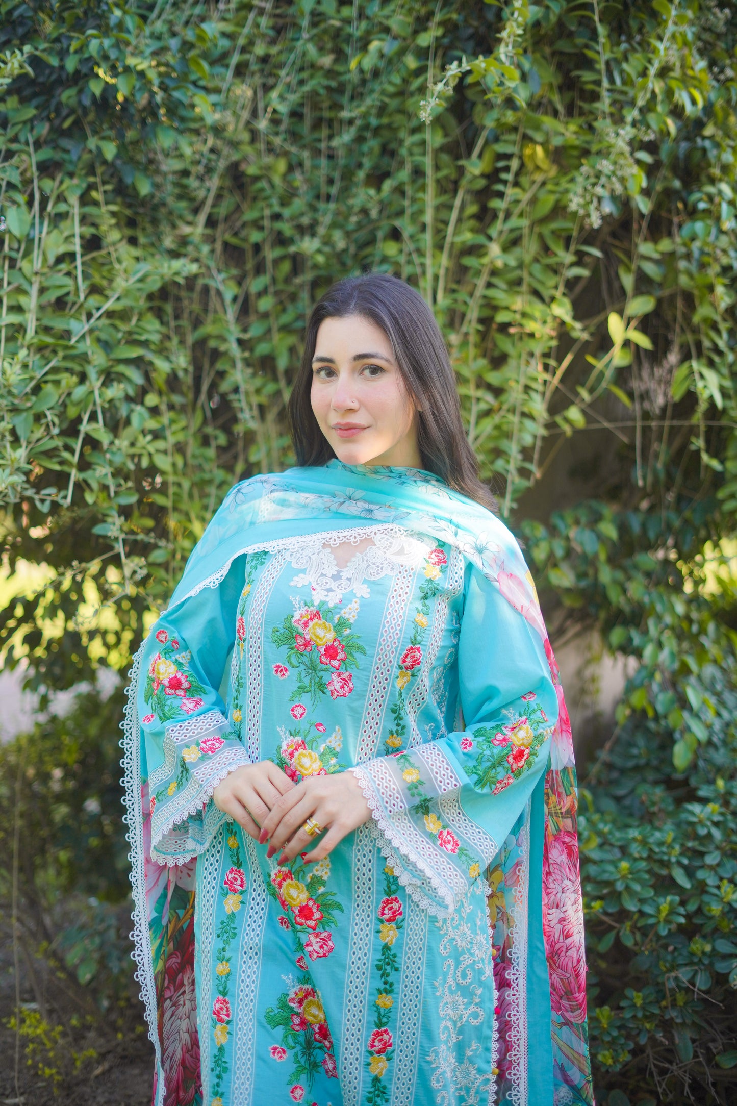 Rs 15000 Aneelas lawn Emb chiffon Duppata 3 pc stitched [Dispatch time 1 Month]