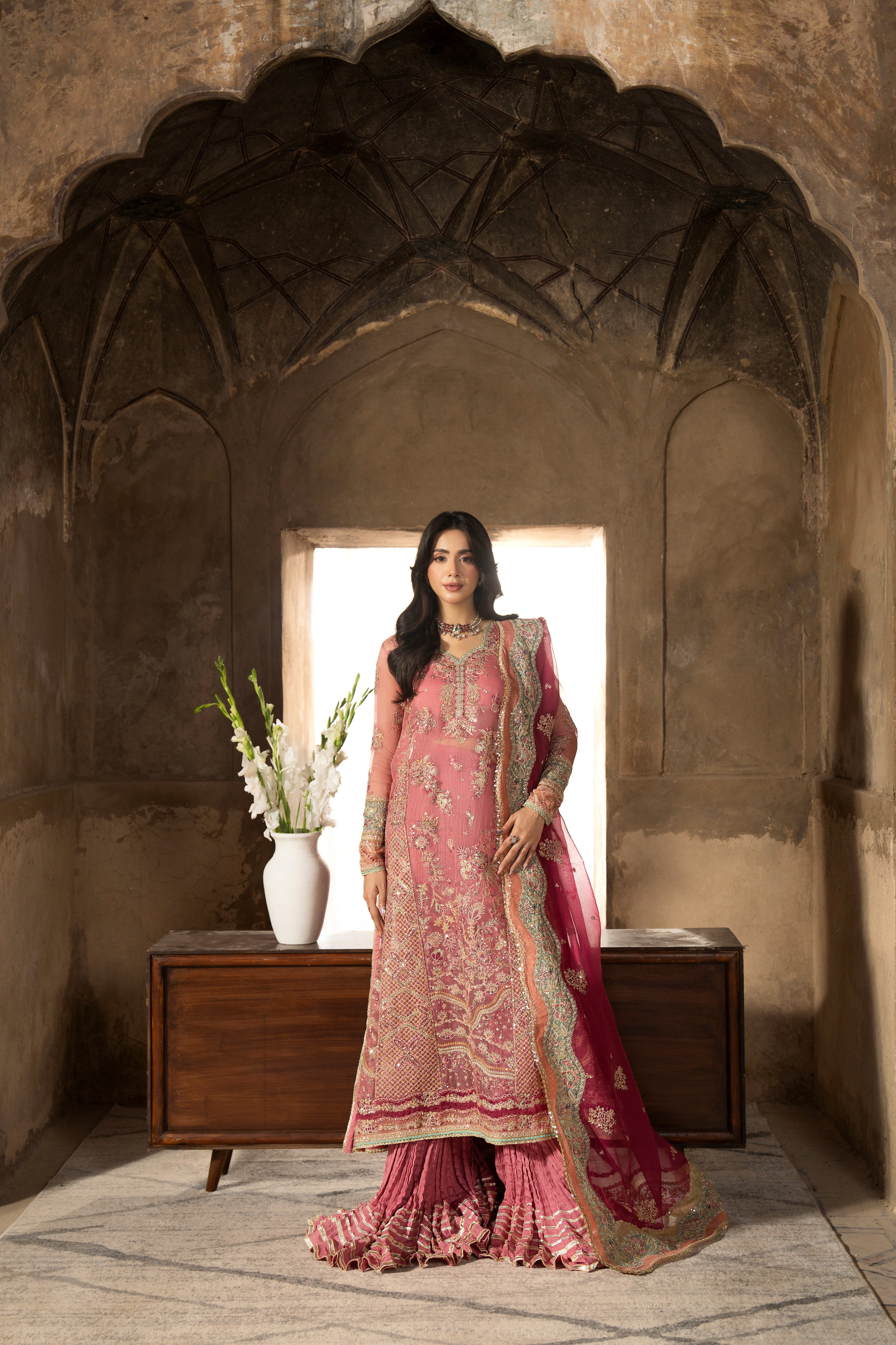Aneelas Organza Heavy Emb Festive 4pc Emb Organza Duppata [BR-40] [Dispatch Time 2.5 Months[
