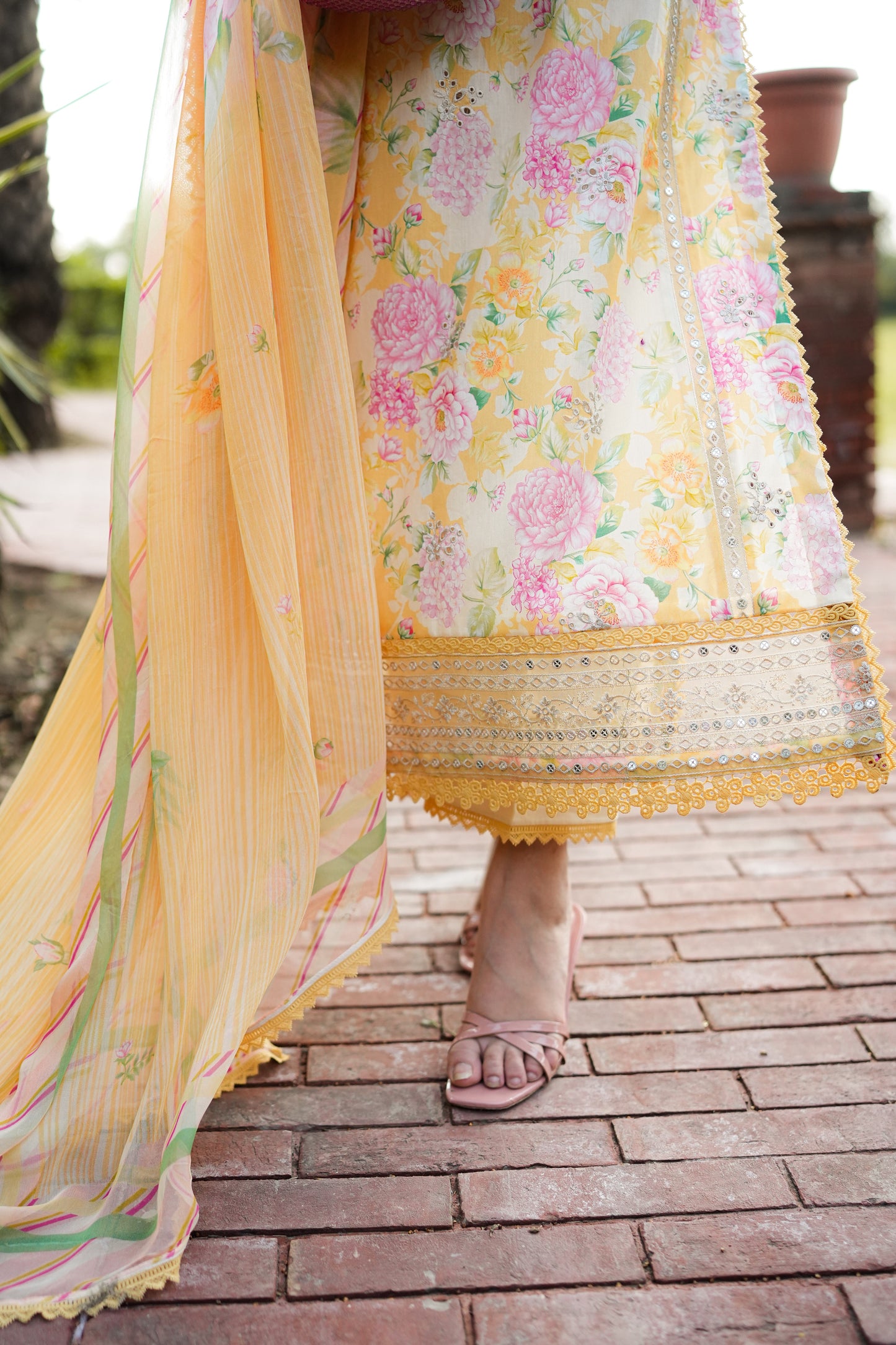 Rs 11500 Aneelas Stitched Lawn Emb Print Chiffon Duppata 3pc [SPR-26-28-A] [Dispatch Time 1.5 Months]