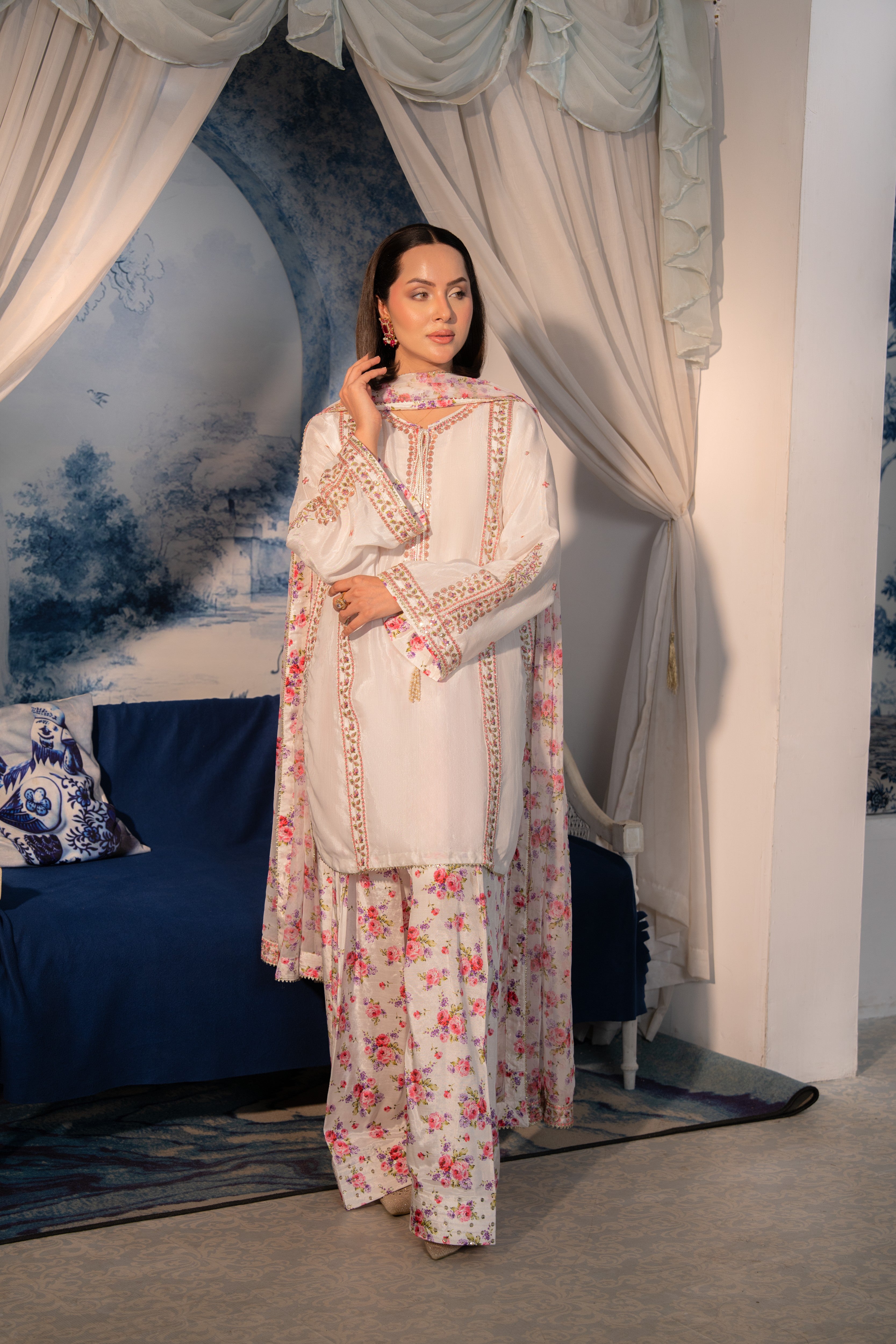 Rs 16500 Aneelas Stitched Raw Silk Semi Formal Emb 3pc Emb Chiffon Duppata [FC-30] [Dispatch Time 2 Months]