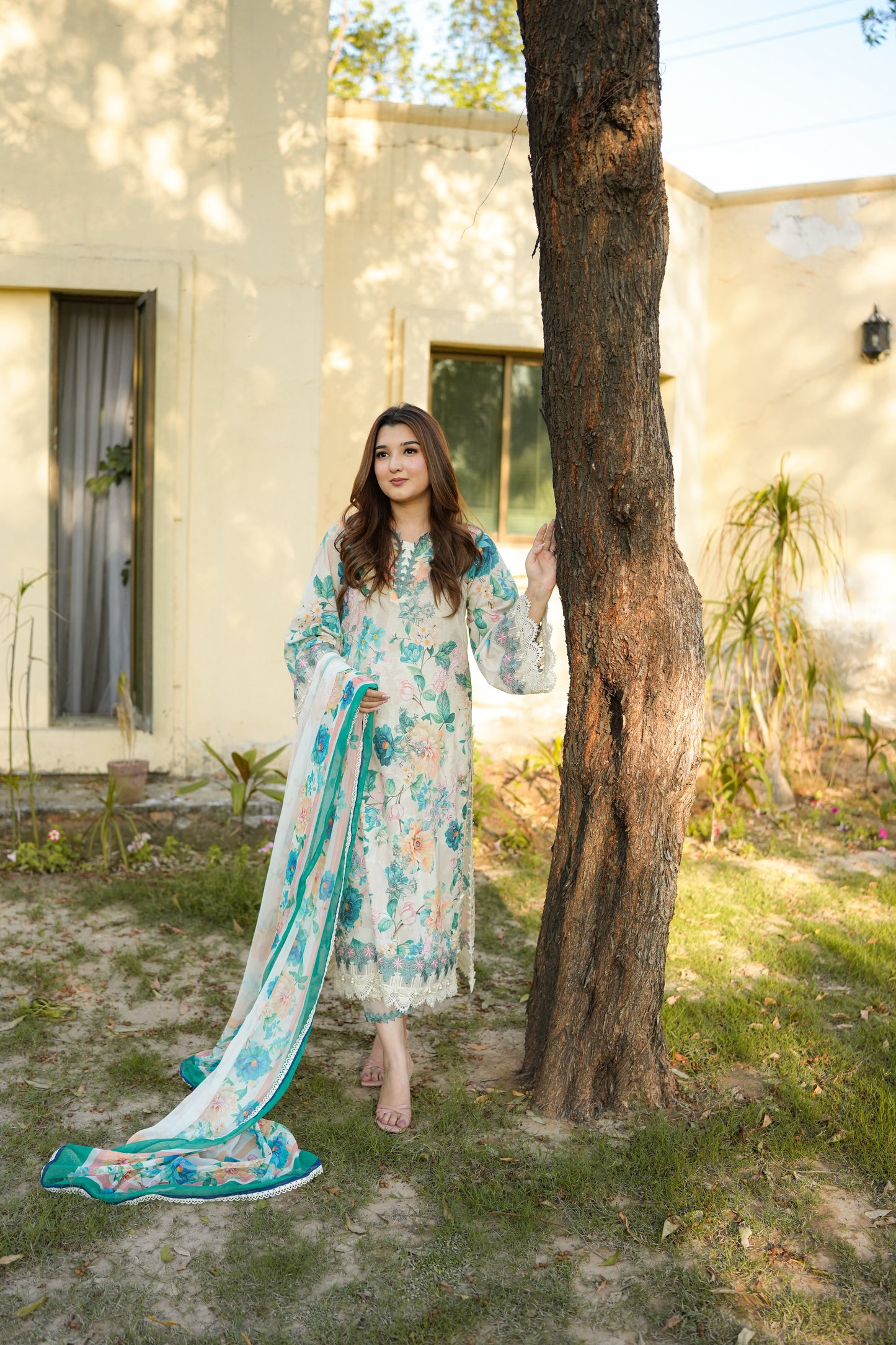 Rs 12500 Aneelas Stitched Lawn Print Emb 3pc Lawn Duppata [SPR-26-25-A] [Dispatch Time 1.5 Months]