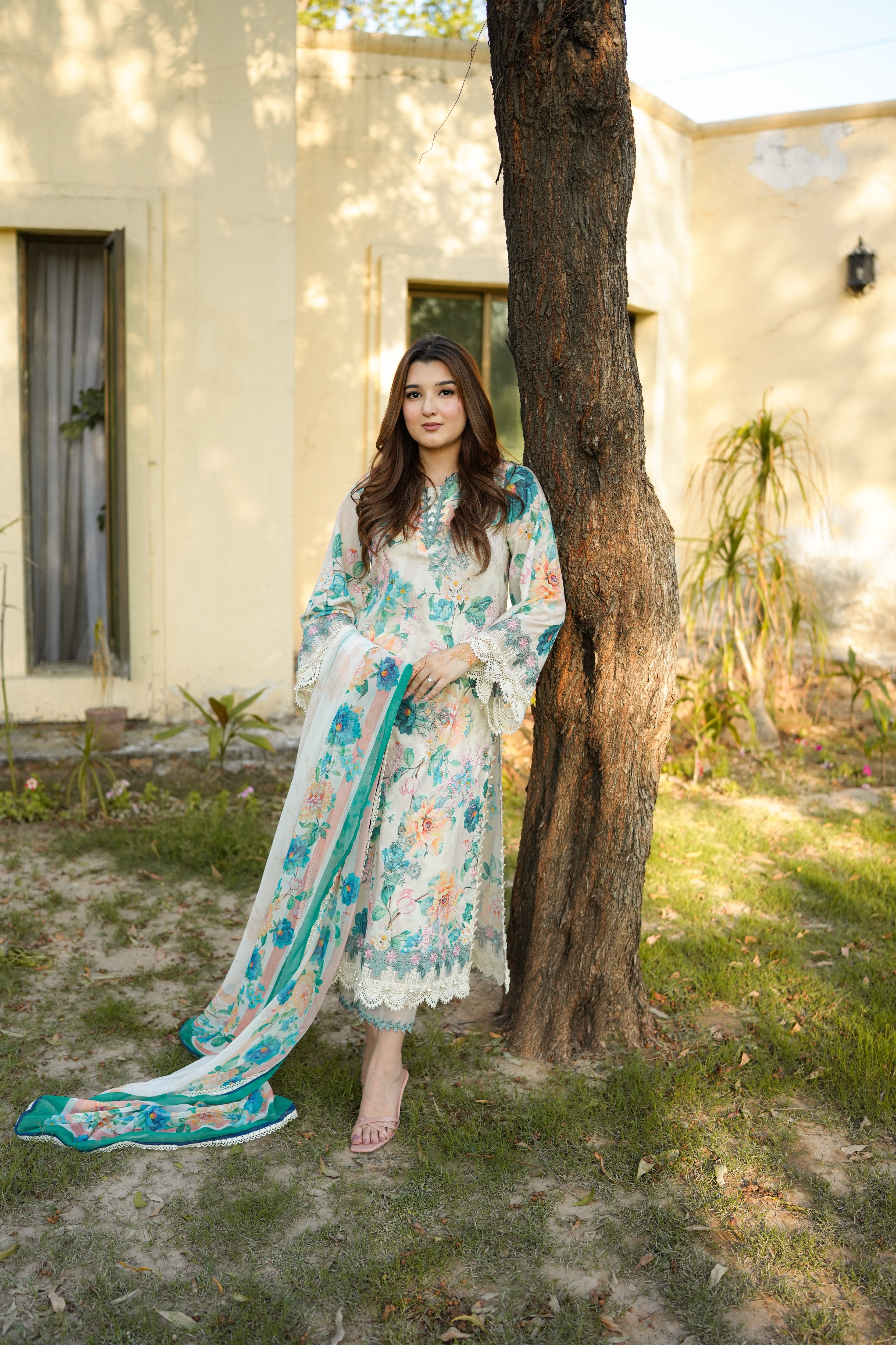 Rs 13500 Aneelas Stitched Lawn Print Emb 3pc Chiffon Duppata [SPR-26-25-B] [Dispatch Time 1.5 Months]
