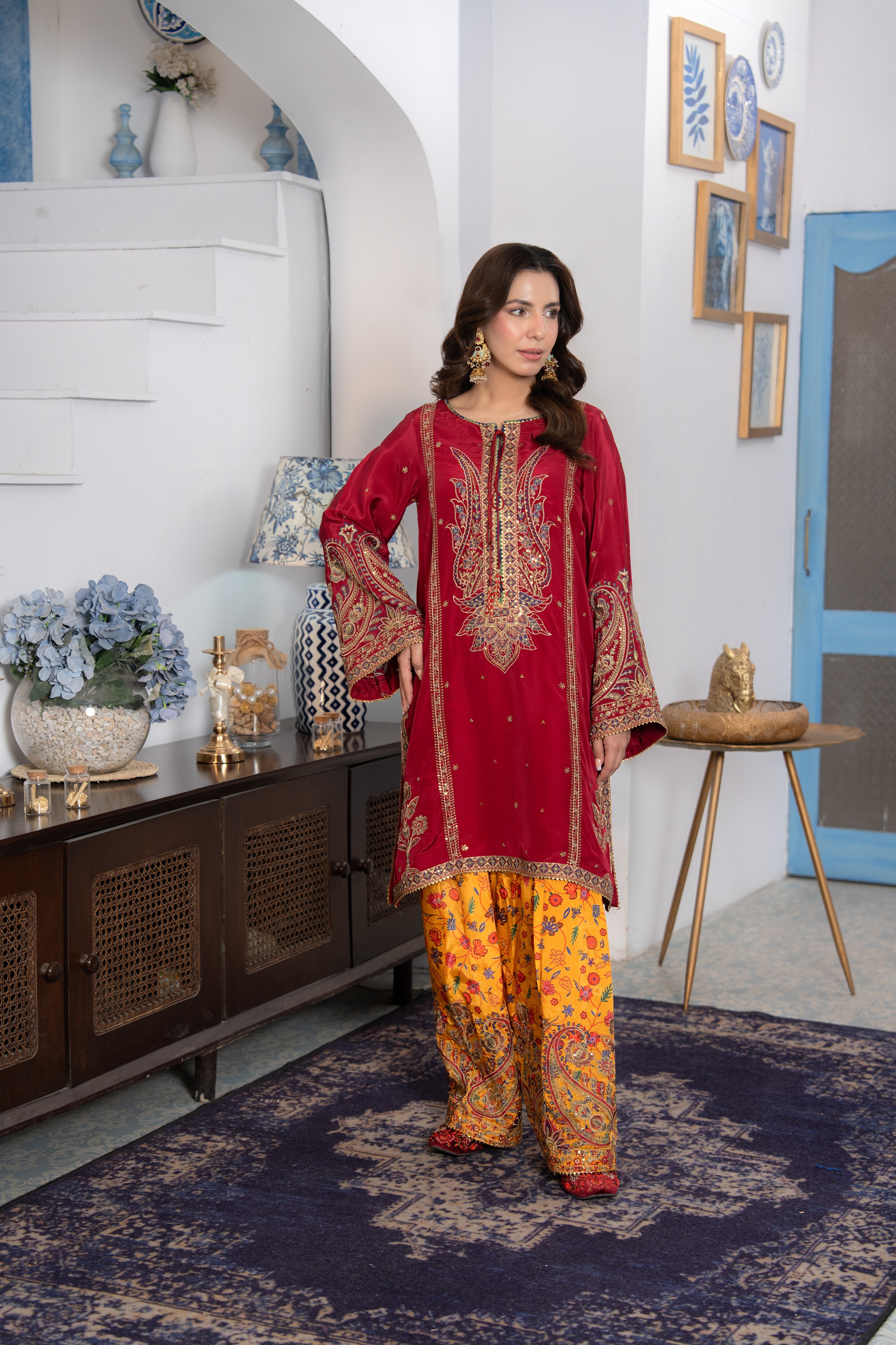 Aneelas Semi Formal Raw Silk Emb Shirt Shalwar 2pc [FC-33] [Dispatch Time 2 Months]