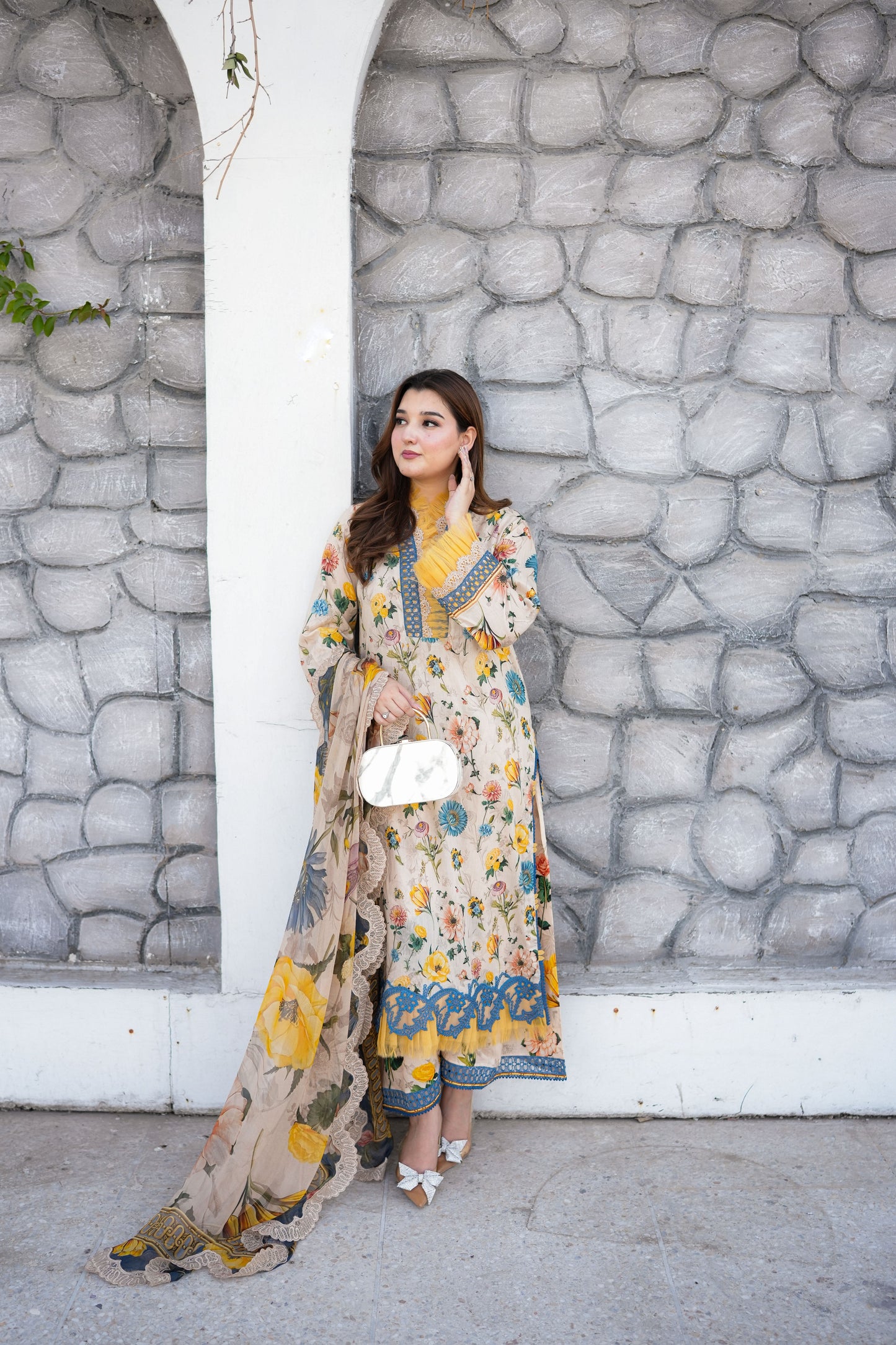Rs 11800 Aneelas Stitched Lawn Print Emb Shirt PRINT ONLY Chiffon Duppata [SPR-26-42-B] [Dispatch Time 2 Months]