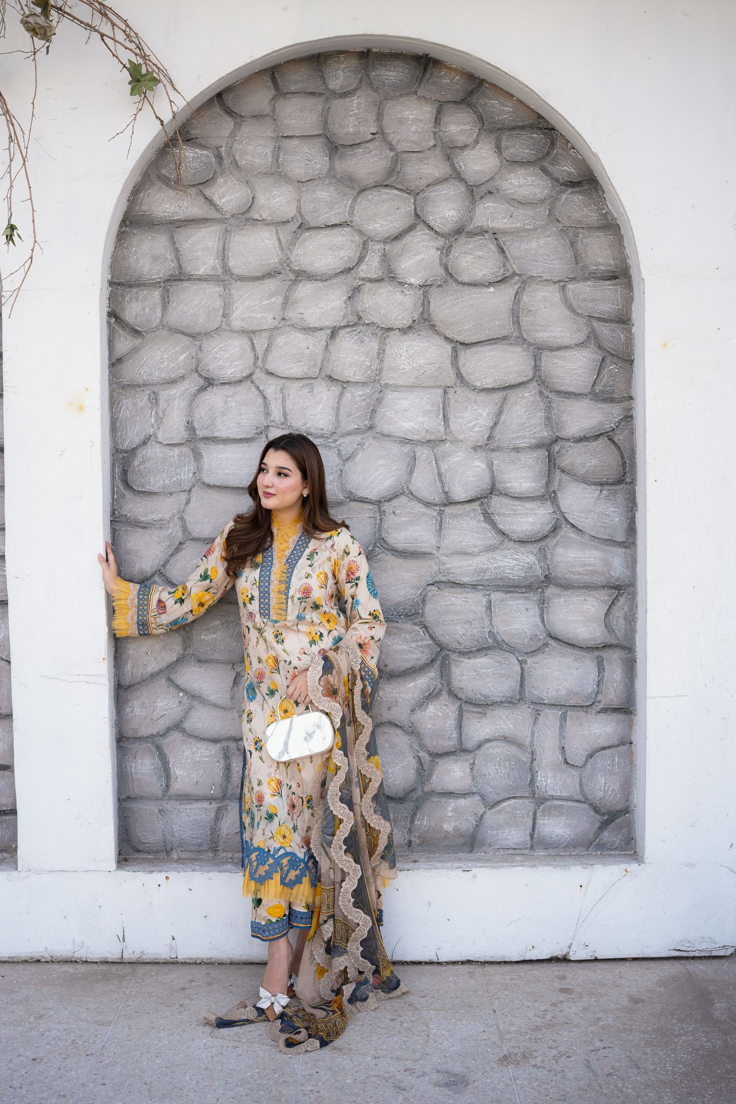 Rs 11800 Aneelas Stitched Lawn Print Emb Shirt PRINT ONLY Chiffon Duppata [SPR-26-42-B] [Dispatch Time 2 Months]