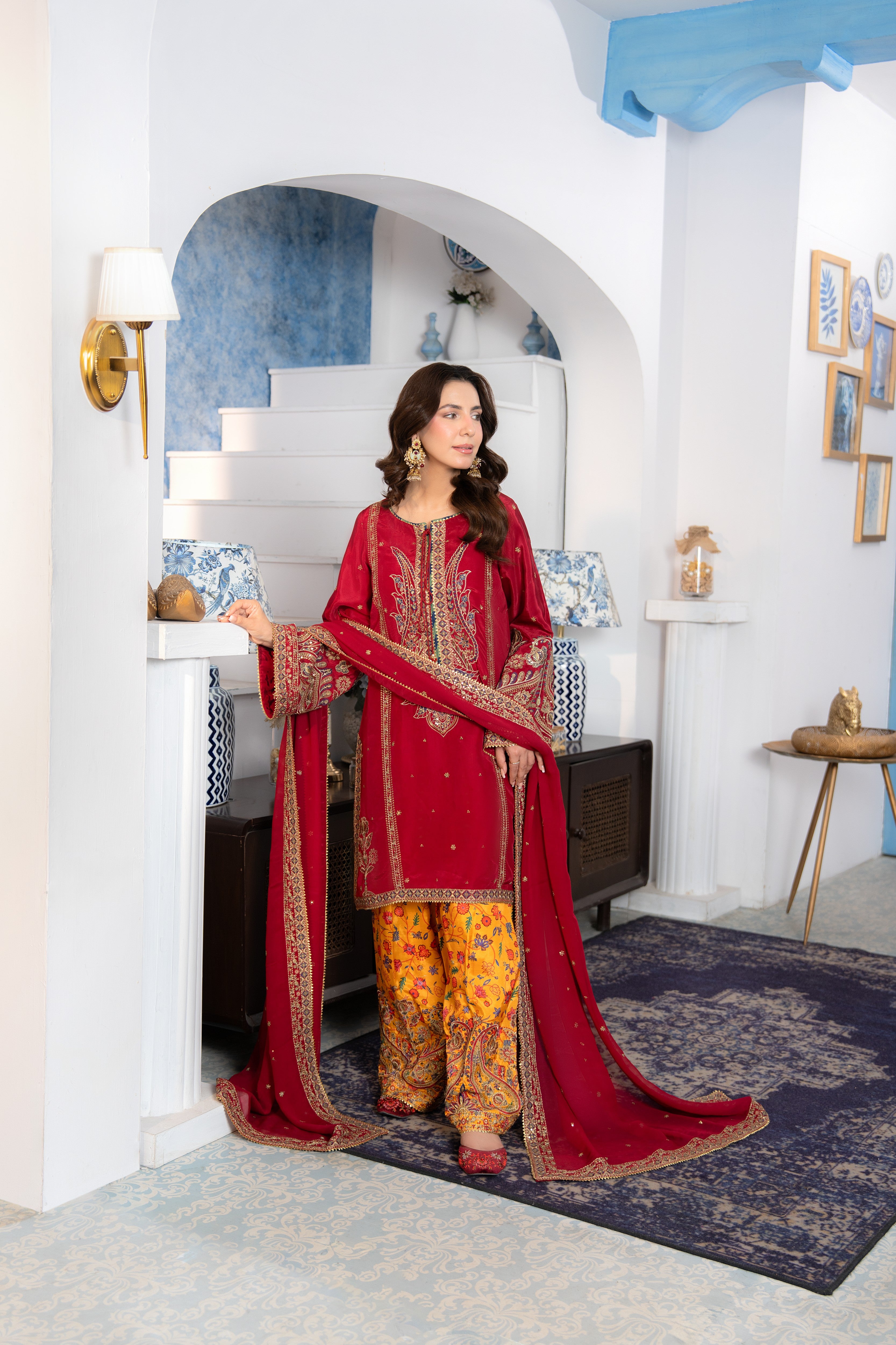 Aneelas Semi Formal Raw Silk Emb 3pc Chiffon Duppata [FC-33] [Dispatch Time 2 Months]