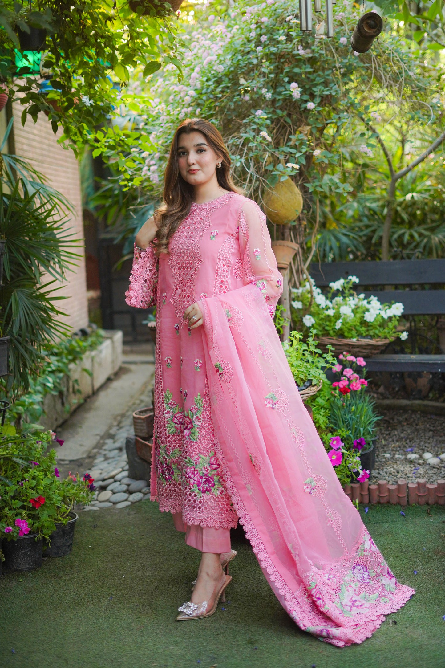 Rs 19500 Aneelas Party Wear Stitched Organza Shirt Duppata Lawn Inner Cambric Trouser 4 Piece [Dispatch Date 15th May]