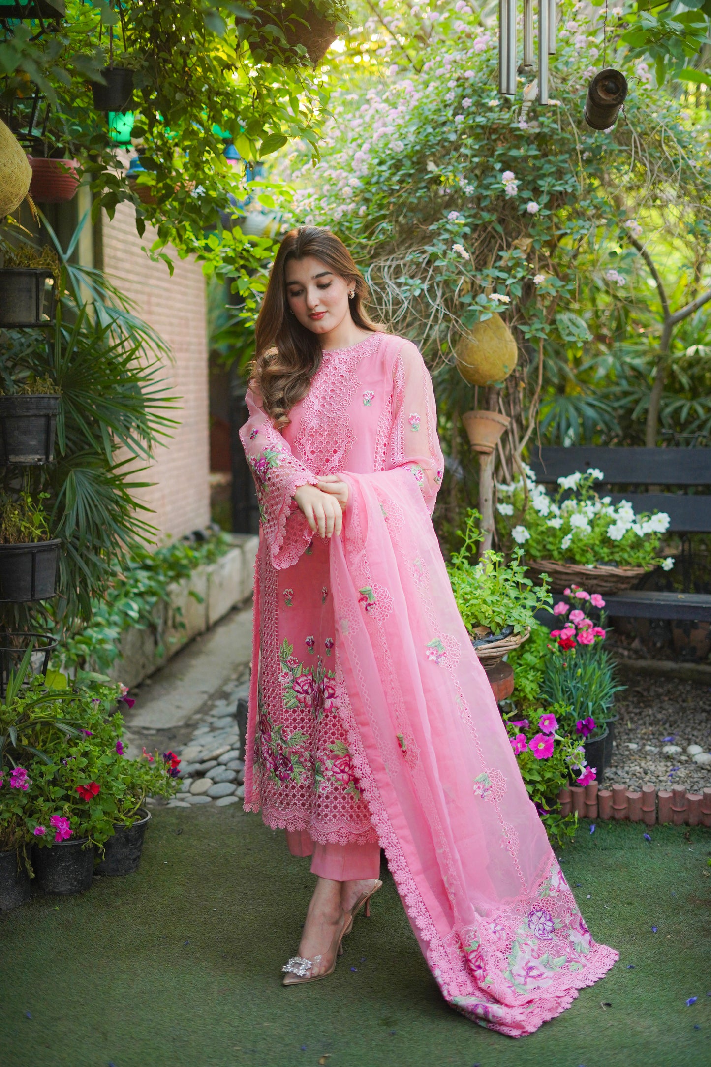 Rs 19500 Aneelas Party Wear Stitched Organza Shirt Duppata Lawn Inner Cambric Trouser 4 Piece [Dispatch Date 15th May]
