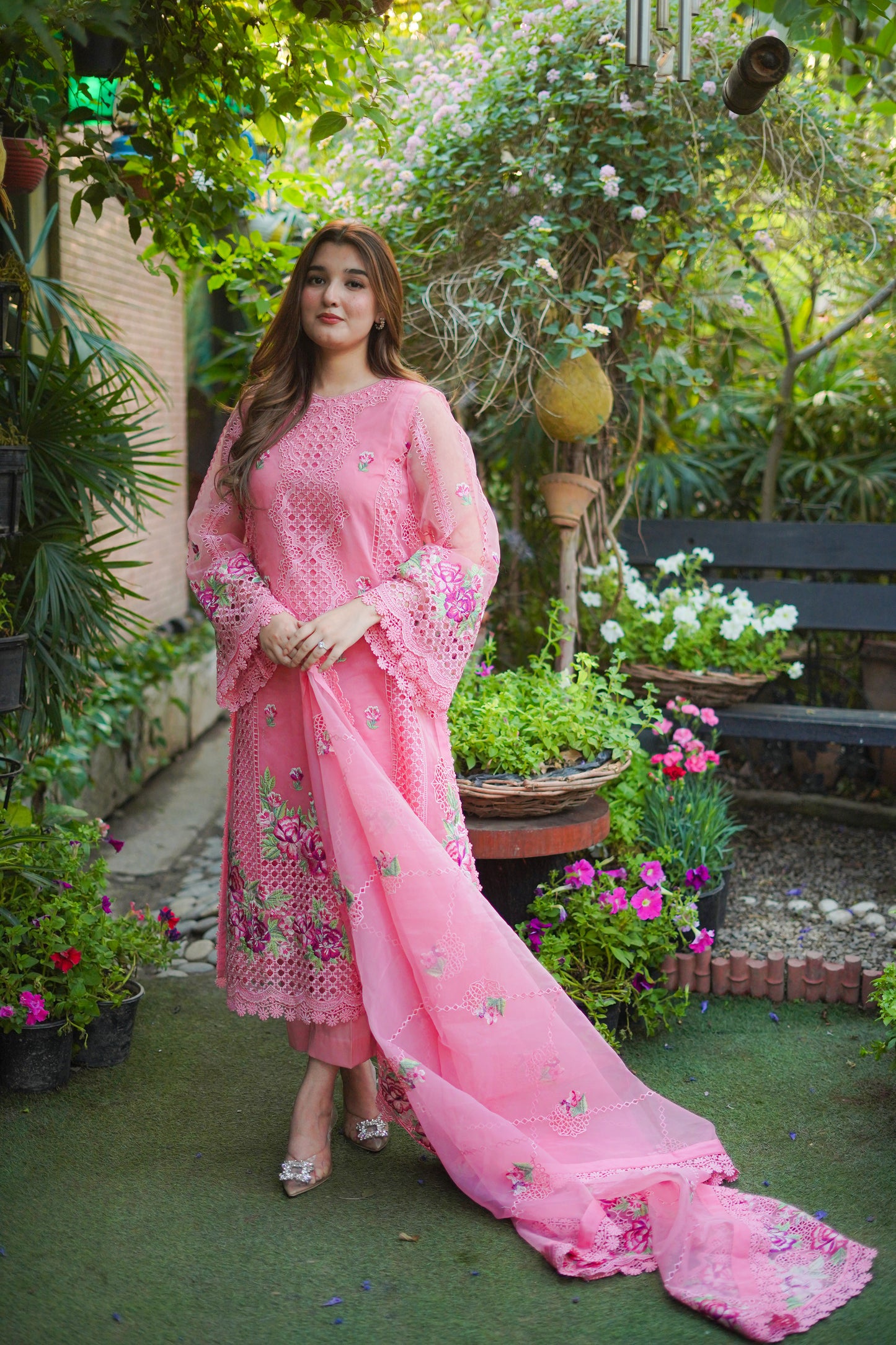 Rs 19500 Aneelas Party Wear Stitched Organza Shirt Duppata Lawn Inner Cambric Trouser 4 Piece [Dispatch Date 15th May]
