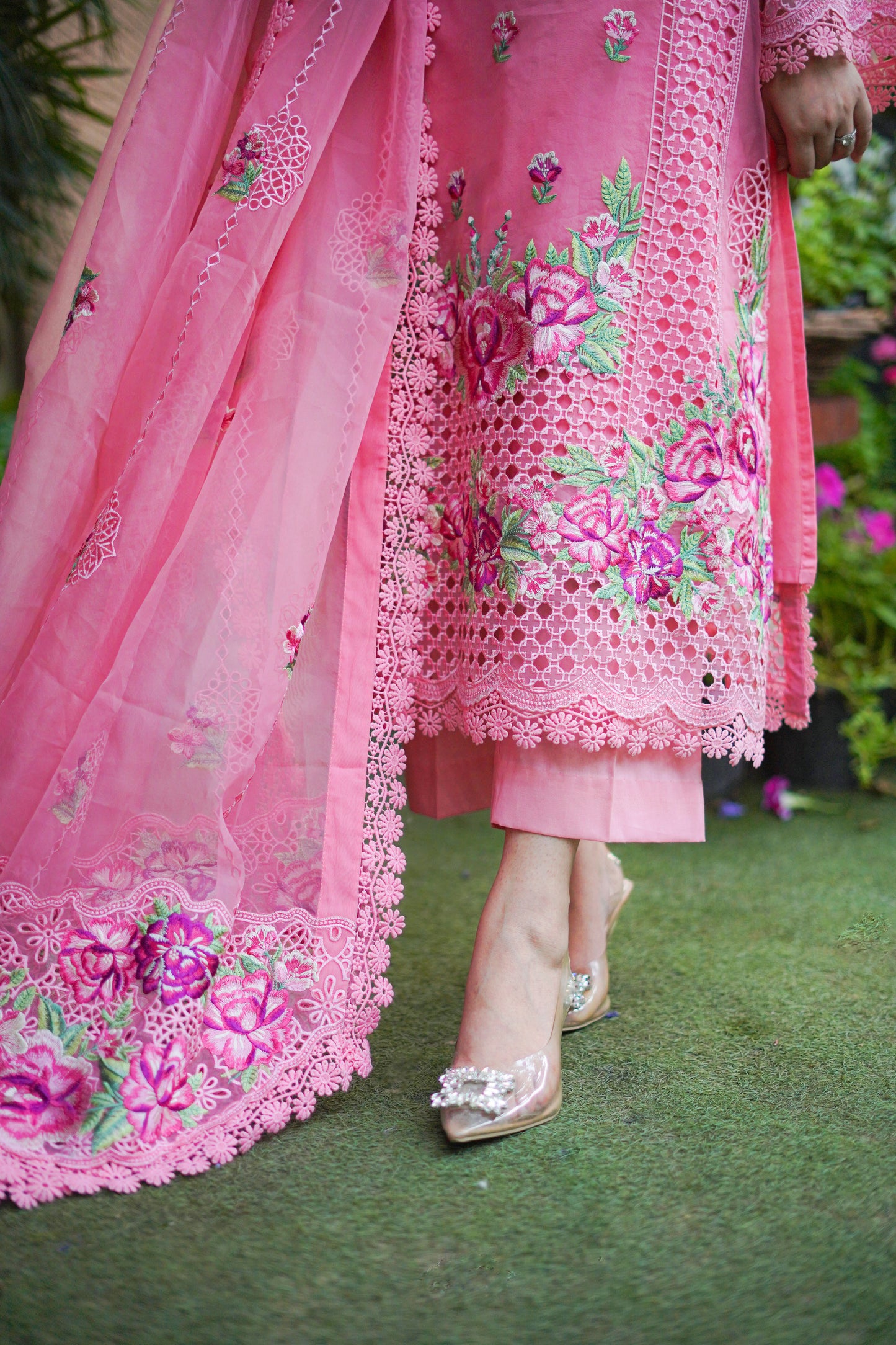 Rs 19500 Aneelas Party Wear Stitched Organza Shirt Duppata Lawn Inner Cambric Trouser 4 Piece [Dispatch Date 15th May]