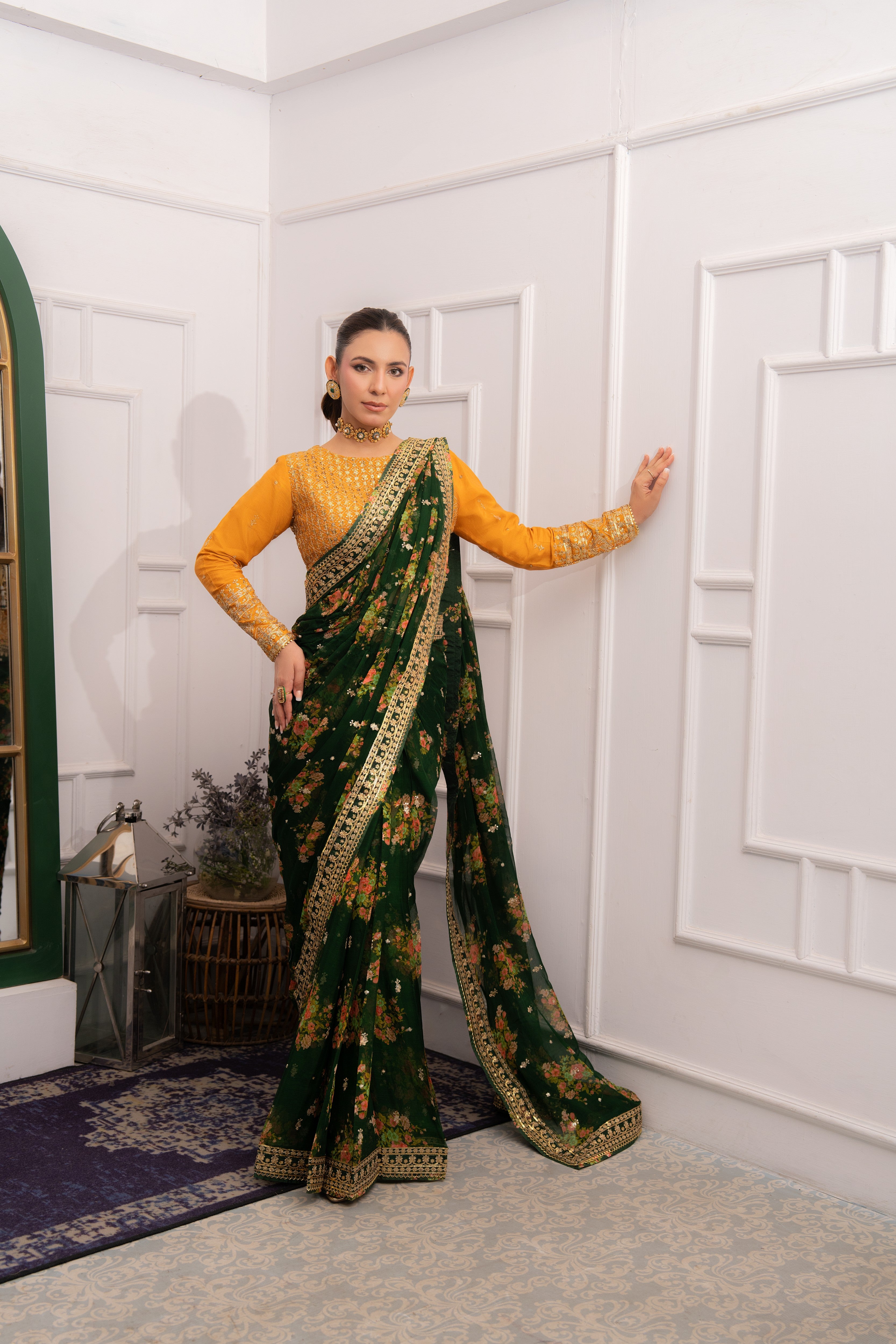 Rs 27500  Aneelas Stitched Emb Chiffon Saree 3pc [SAR-04][Dispatch Time 2 Month]