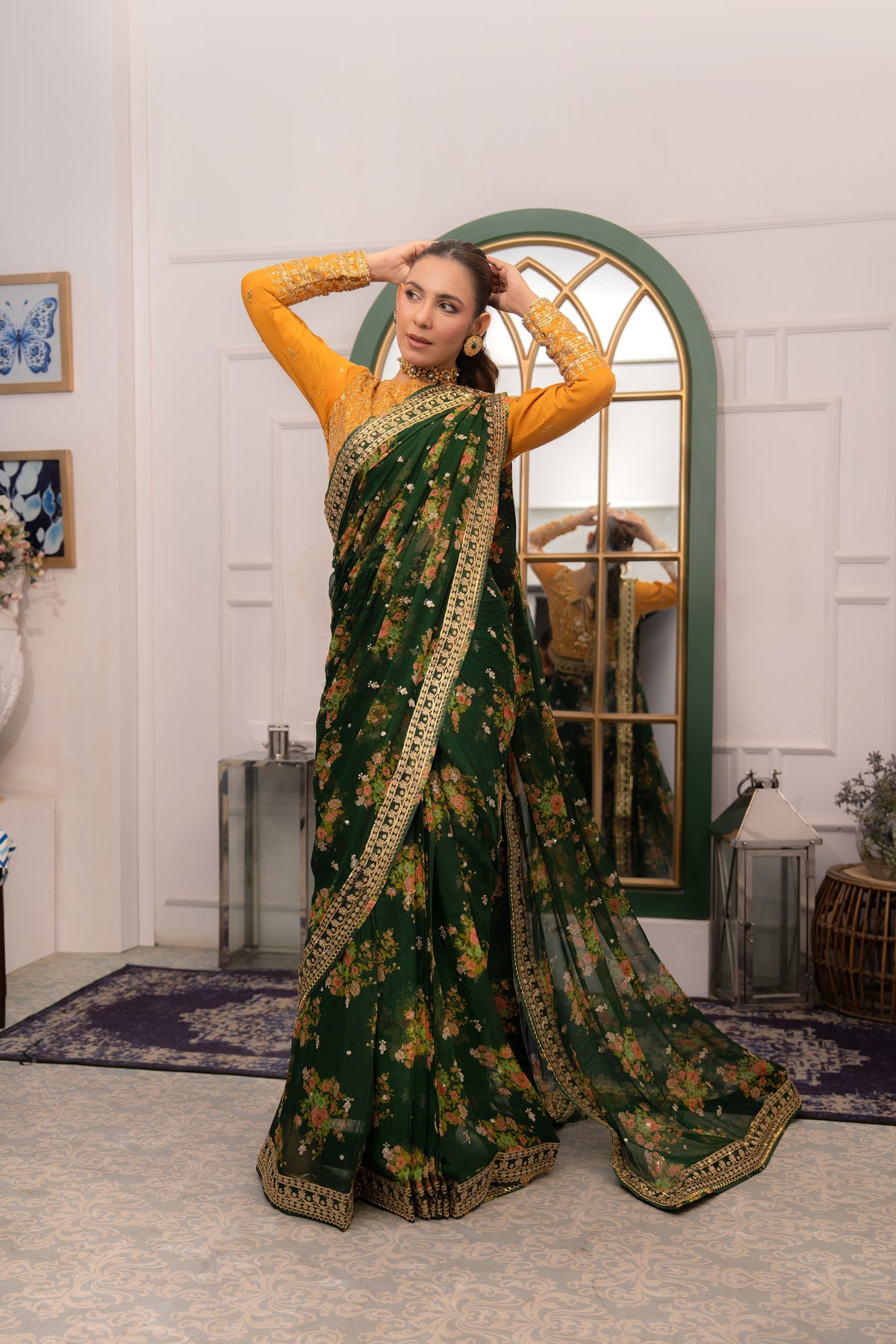 Aneelas Emb Chiffon Saree 3pc [SAR-04][Dispatch Time 2 Month]