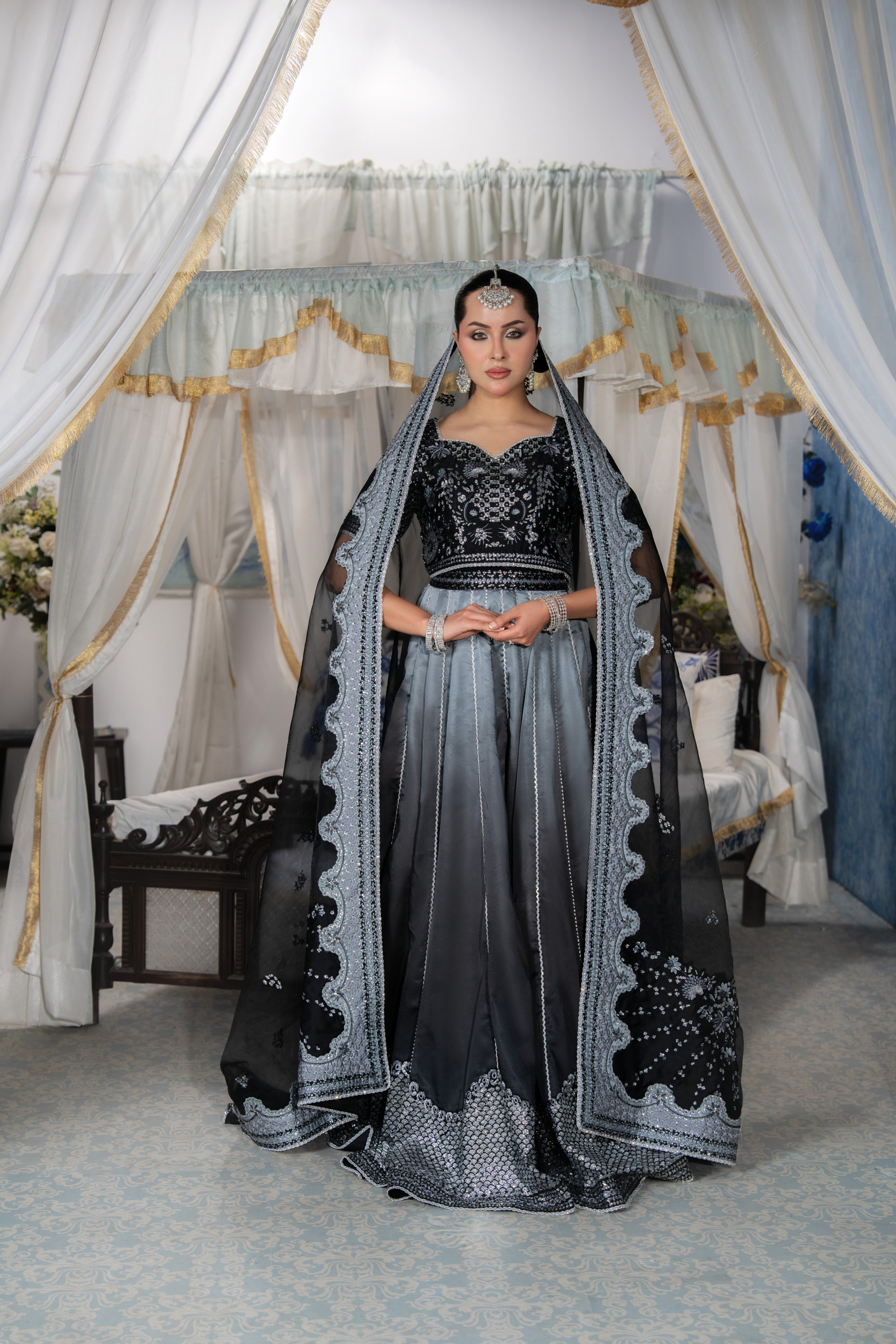 Aneelas Stitched Silk Emb Maxi Organza Duppata [BR-36] [Dispatch Time 2.5 Months]