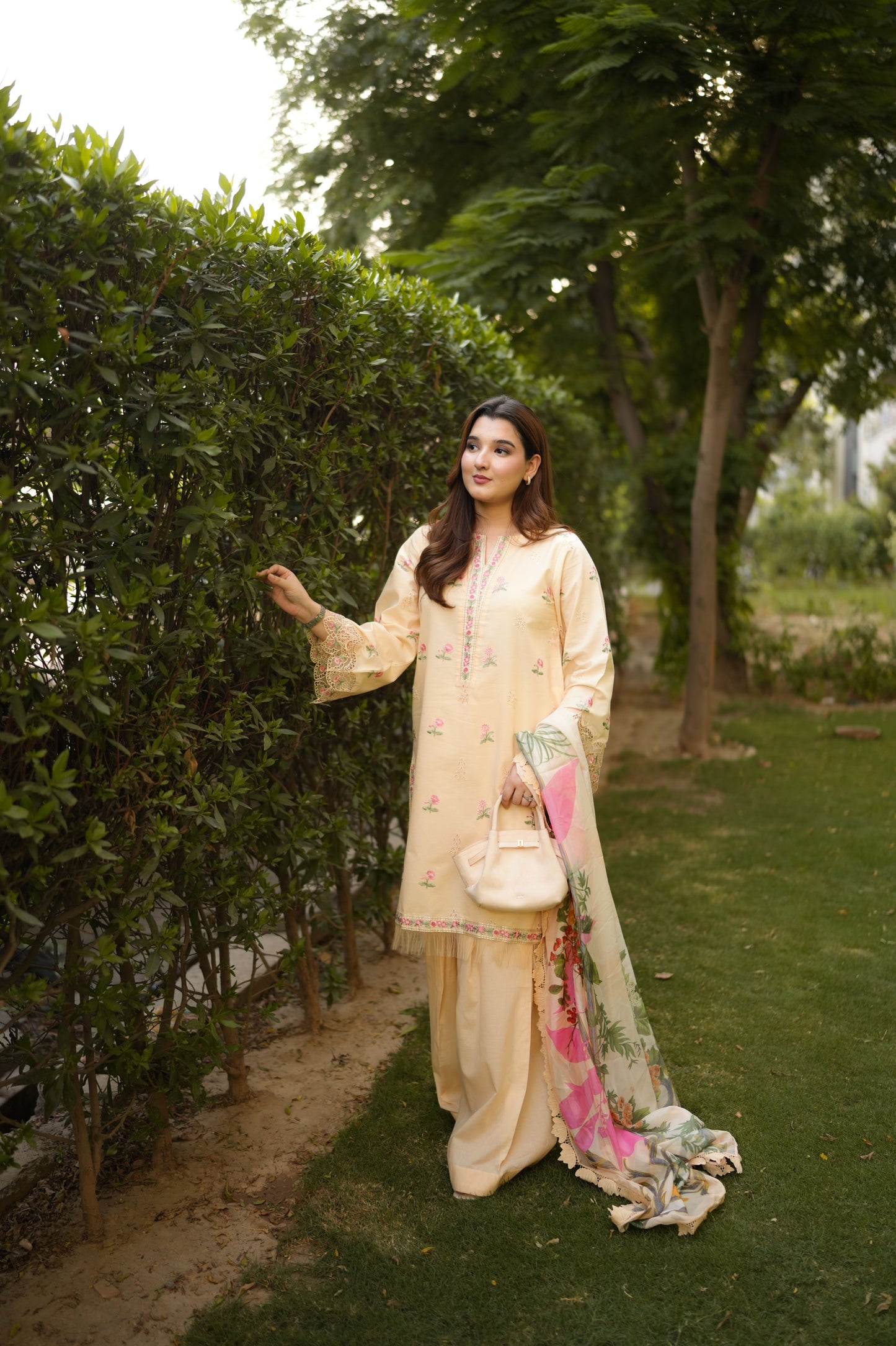 Rs 10500 Aneelas Stitched Lawn Emb Shirt With Trouser Silk Duppata 3pc [LUX-46-52-B] [Dispatch Time 2 Month]