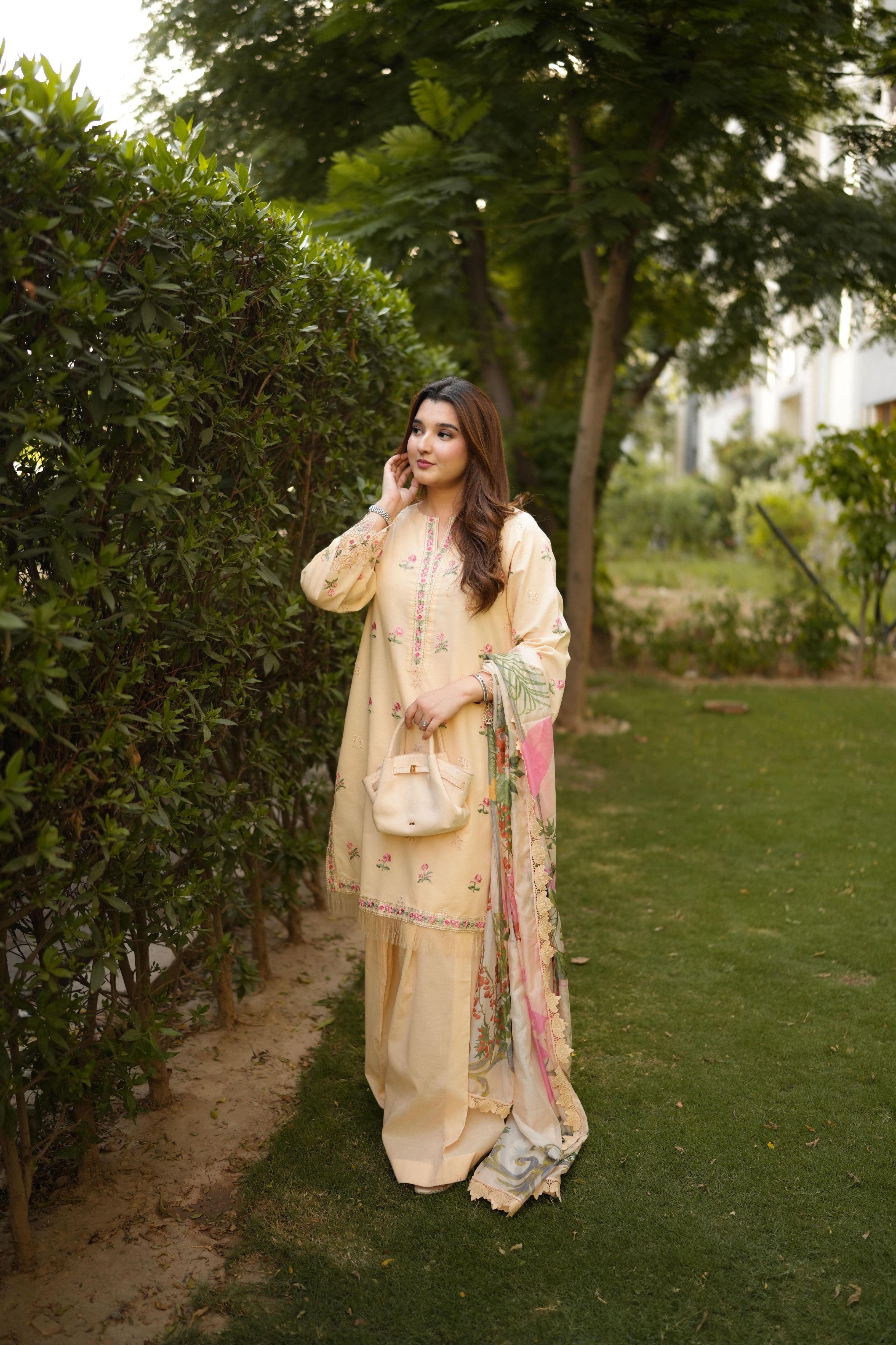 Rs 10500 Aneelas Stitched Lawn Emb Shirt With Shalwar & Silk Duppata 3pc [LUX-26-52-A] [Dispatch Time 2 Month]