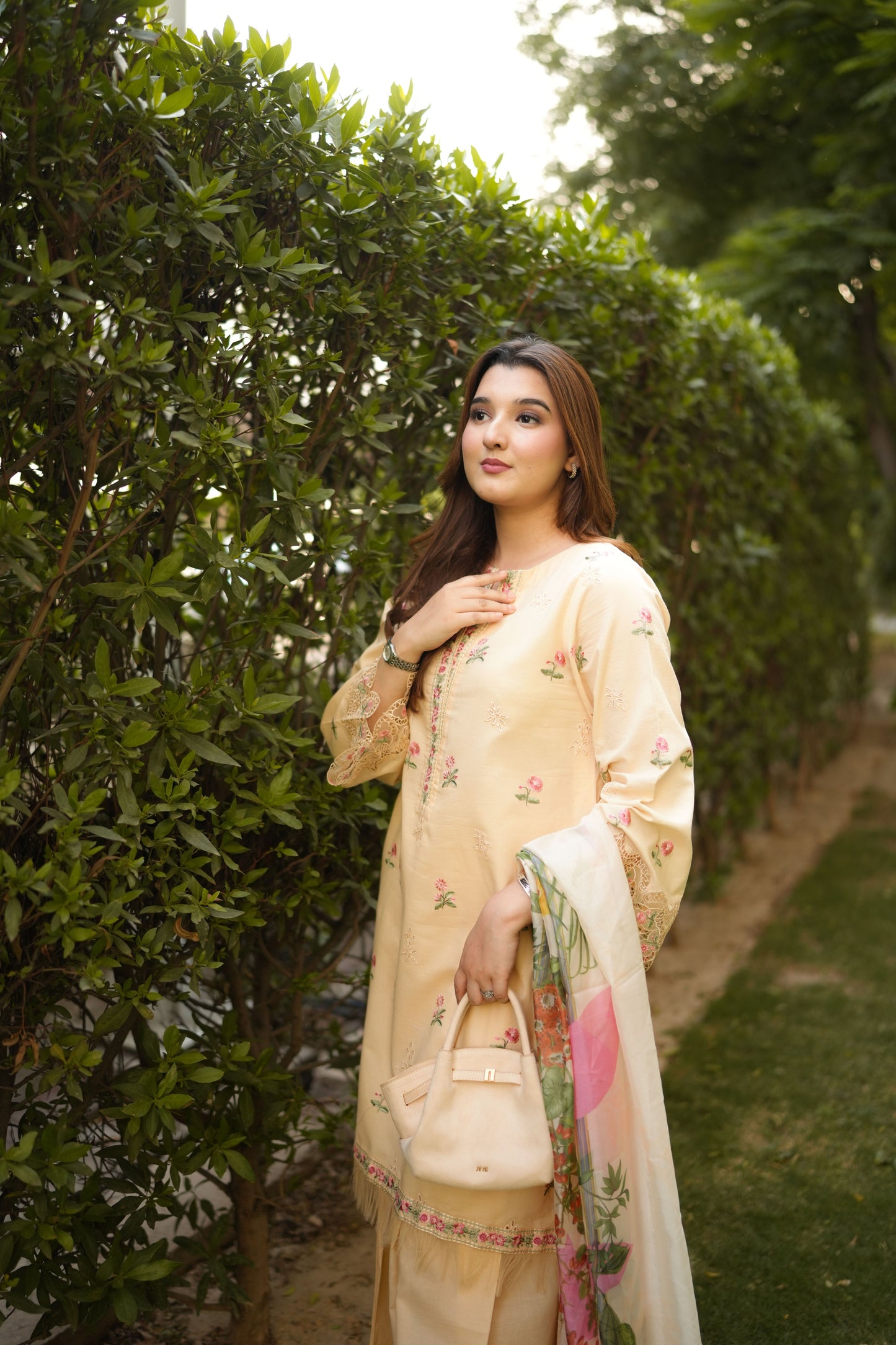 Rs 10500 Aneelas Stitched Lawn Emb Shirt With Shalwar & Silk Duppata 3pc [LUX-26-52-A] [Dispatch Time 2 Month]