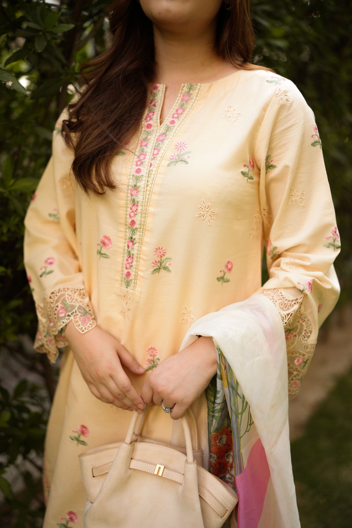 Rs 10500 Aneelas Stitched Lawn Emb Shirt With Trouser Silk Duppata 3pc [LUX-46-52-B] [Dispatch Time 2 Month]