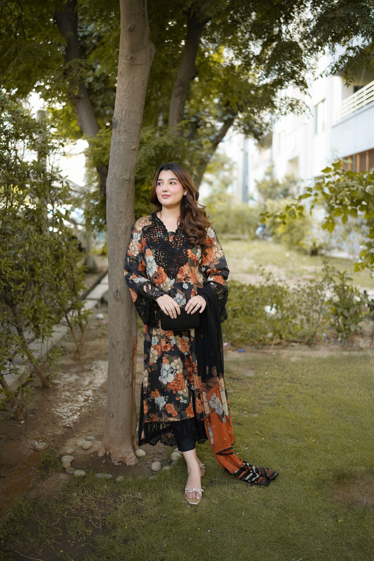 Rs 12000 Aneelas Stitched Lawn Print Emb 3pc Chiffon Duppata [SPR-26-65-A] [Dispatch Time 2 Months]