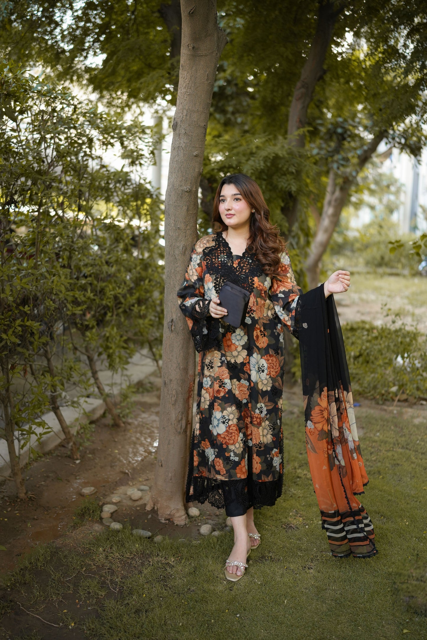 Rs 12000 Aneelas Stitched Lawn Print Emb 3pc Chiffon Duppata [SPR-26-65-A] [Dispatch Time 2 Months]